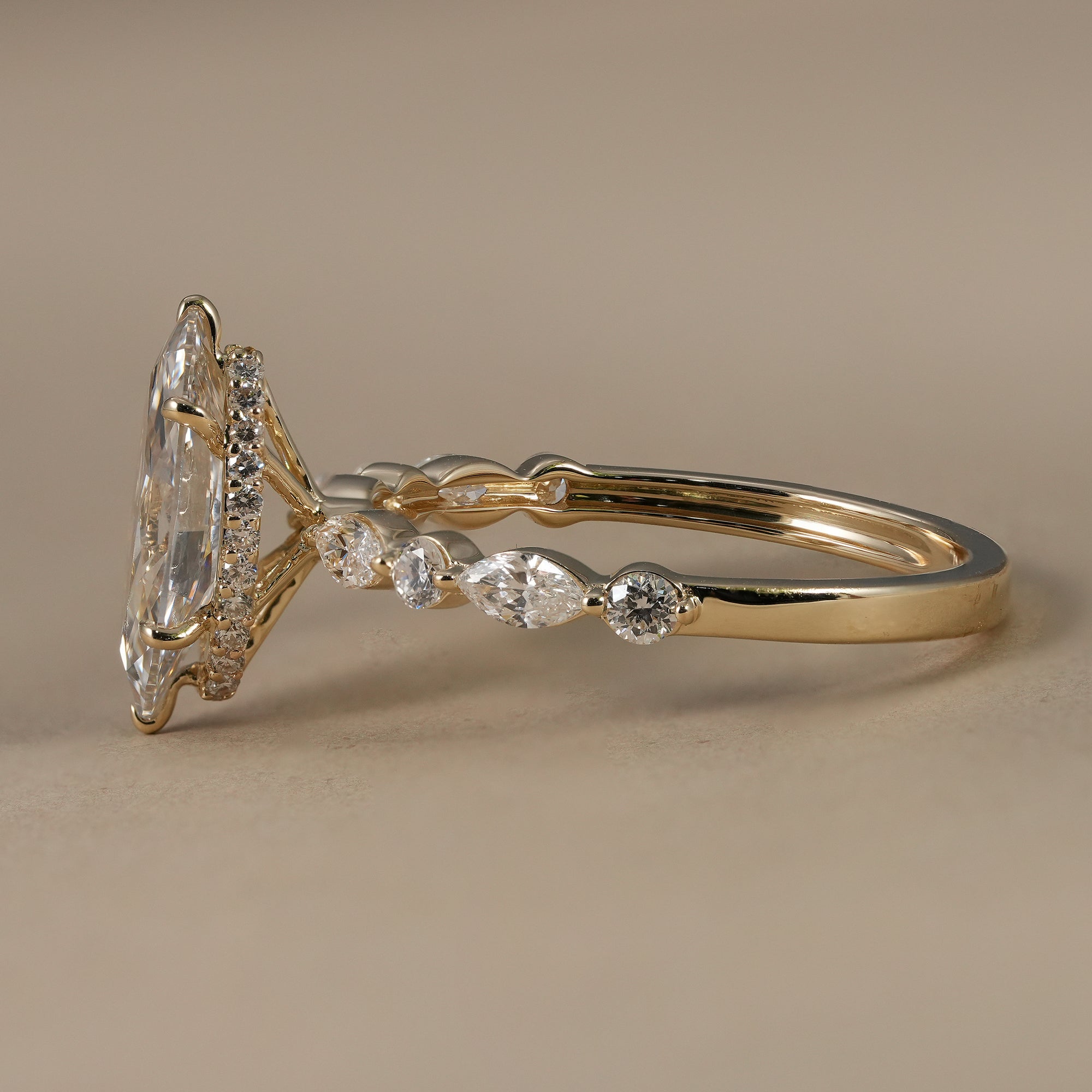 Marquise Lab Diamond Hidden Halo Engagement Ring