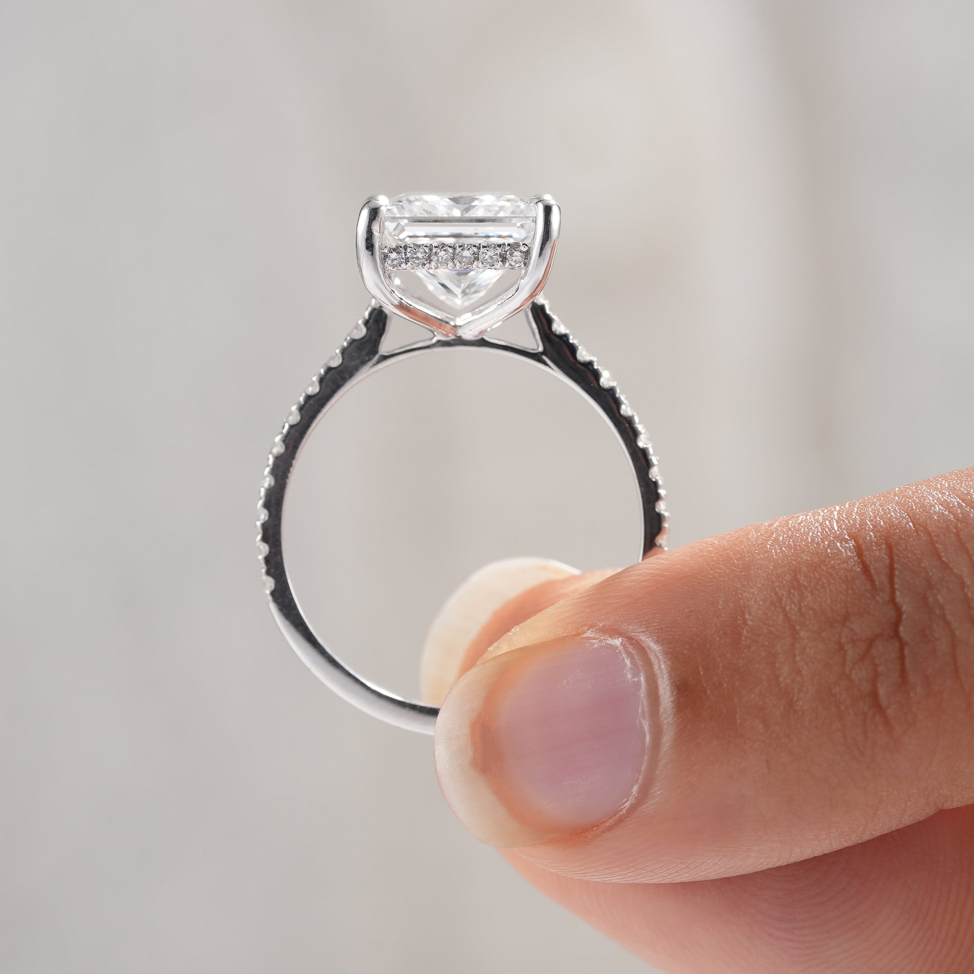 Sustainable lab grown princess diamond ring.