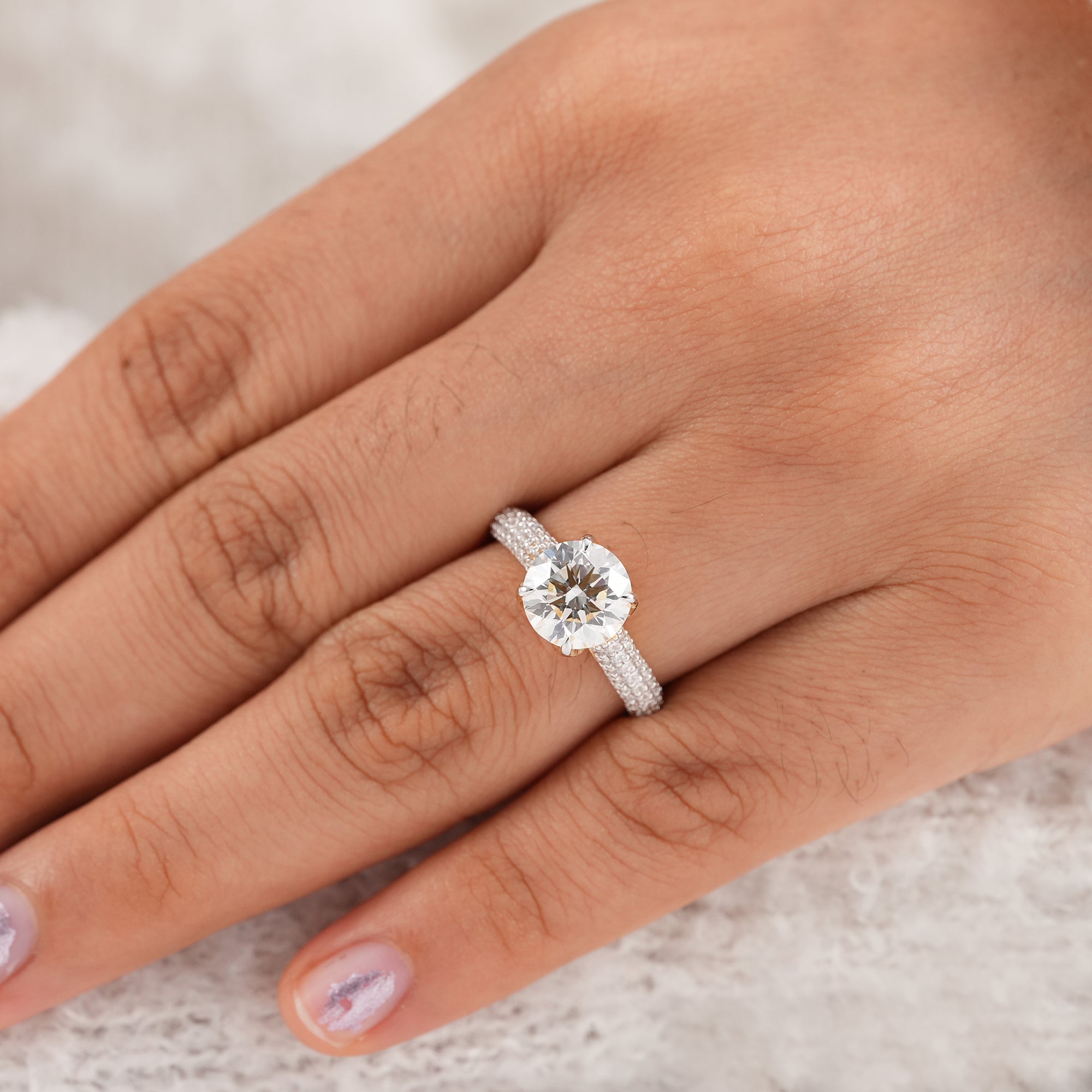 IGI certified round lab grown diamond ring handcrafted in gold
