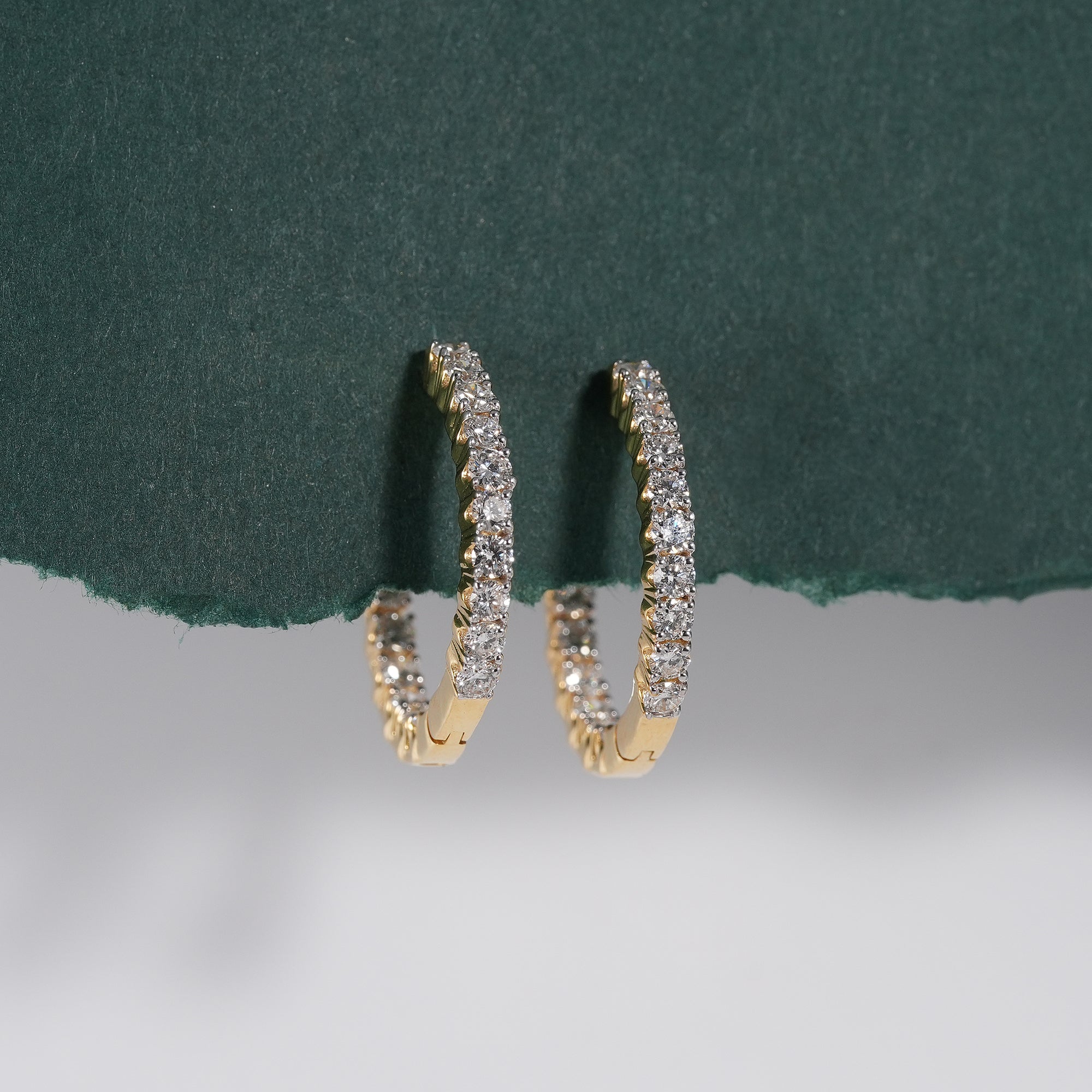 Round brilliant lab grown diamond hoop earrings with secure closure