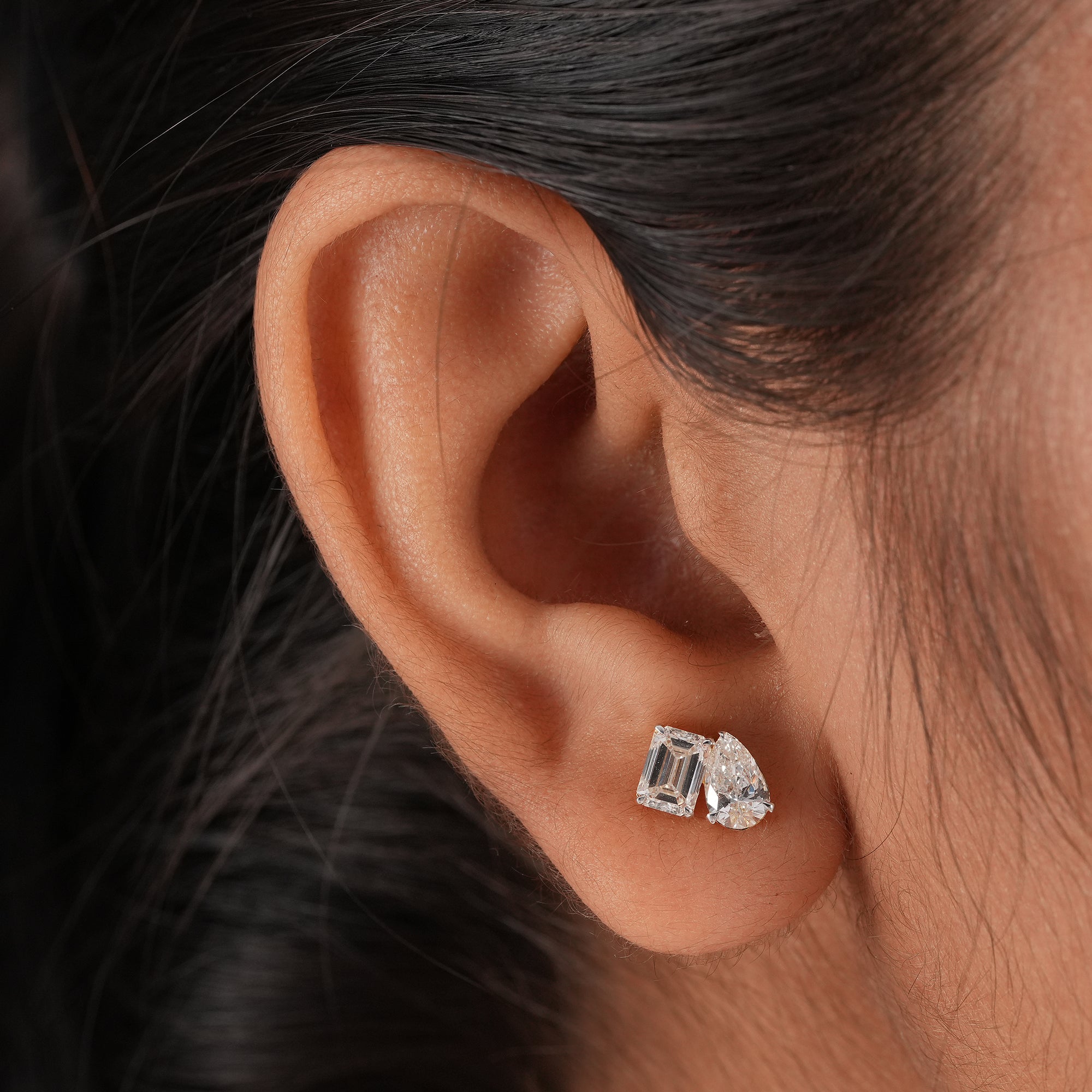 Elegant You and Me diamond earrings handcrafted in solid gold