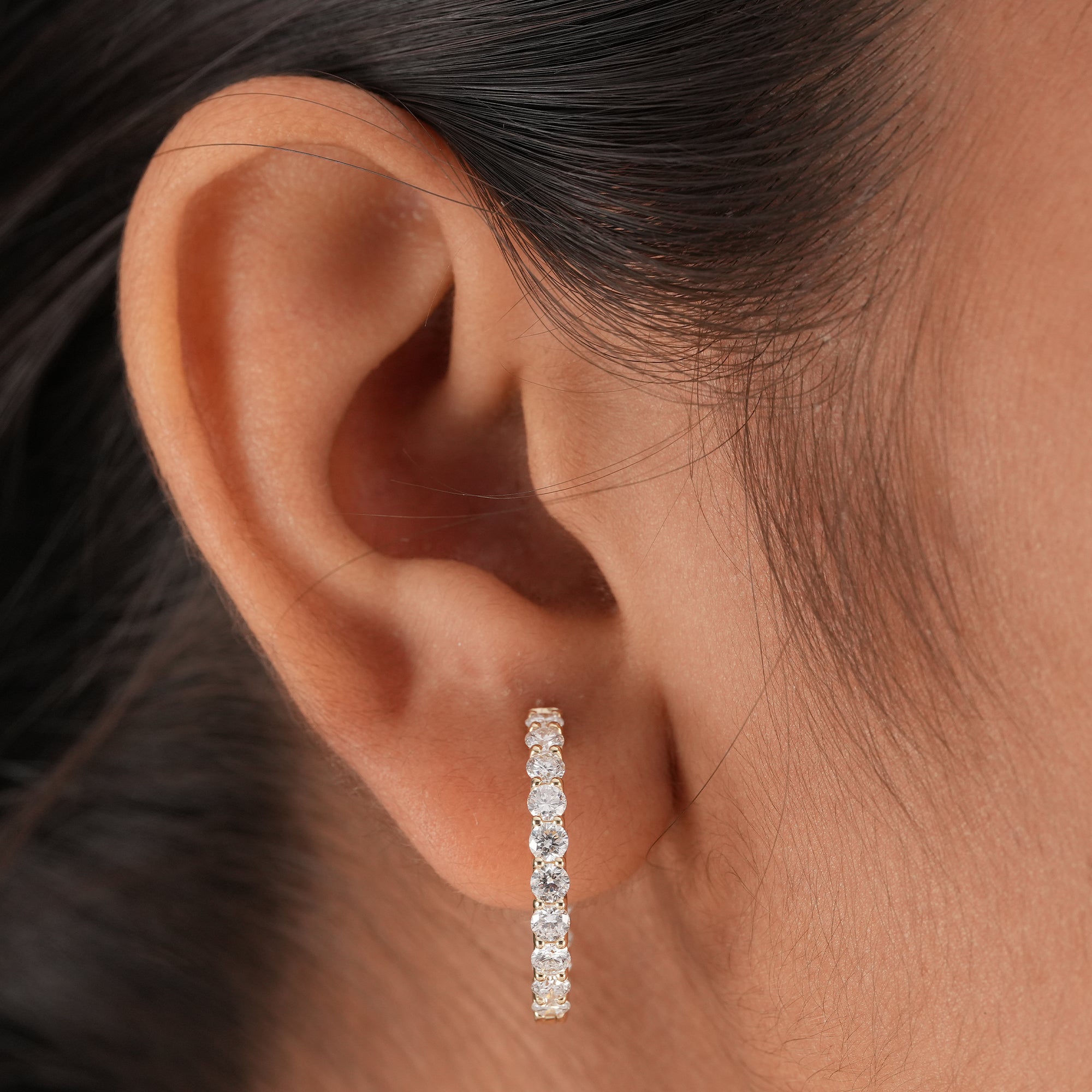 Luxury round lab diamond hoop earrings with secure double prong setting
