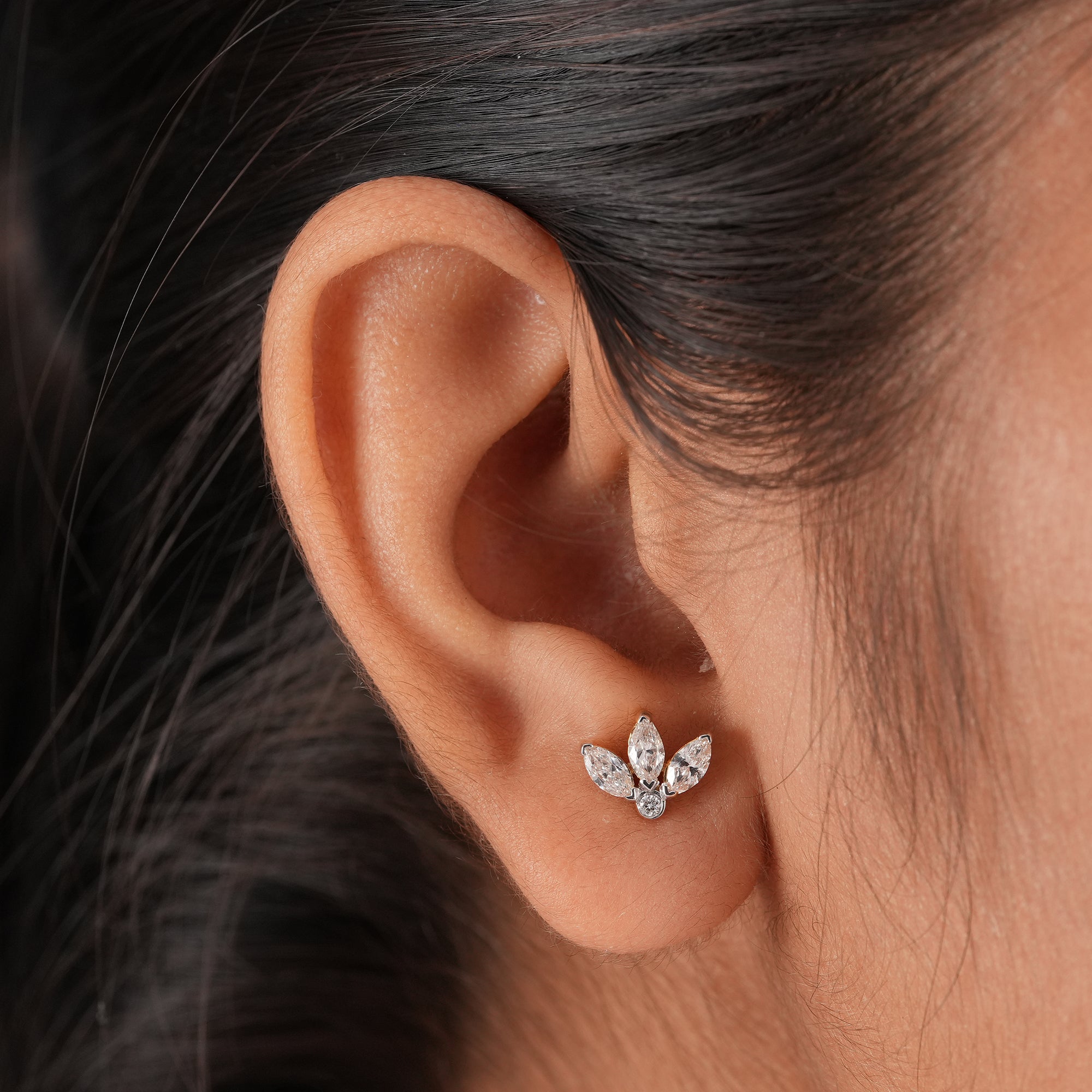 Women's floral lab grown diamond earrings handcrafted in solid gold