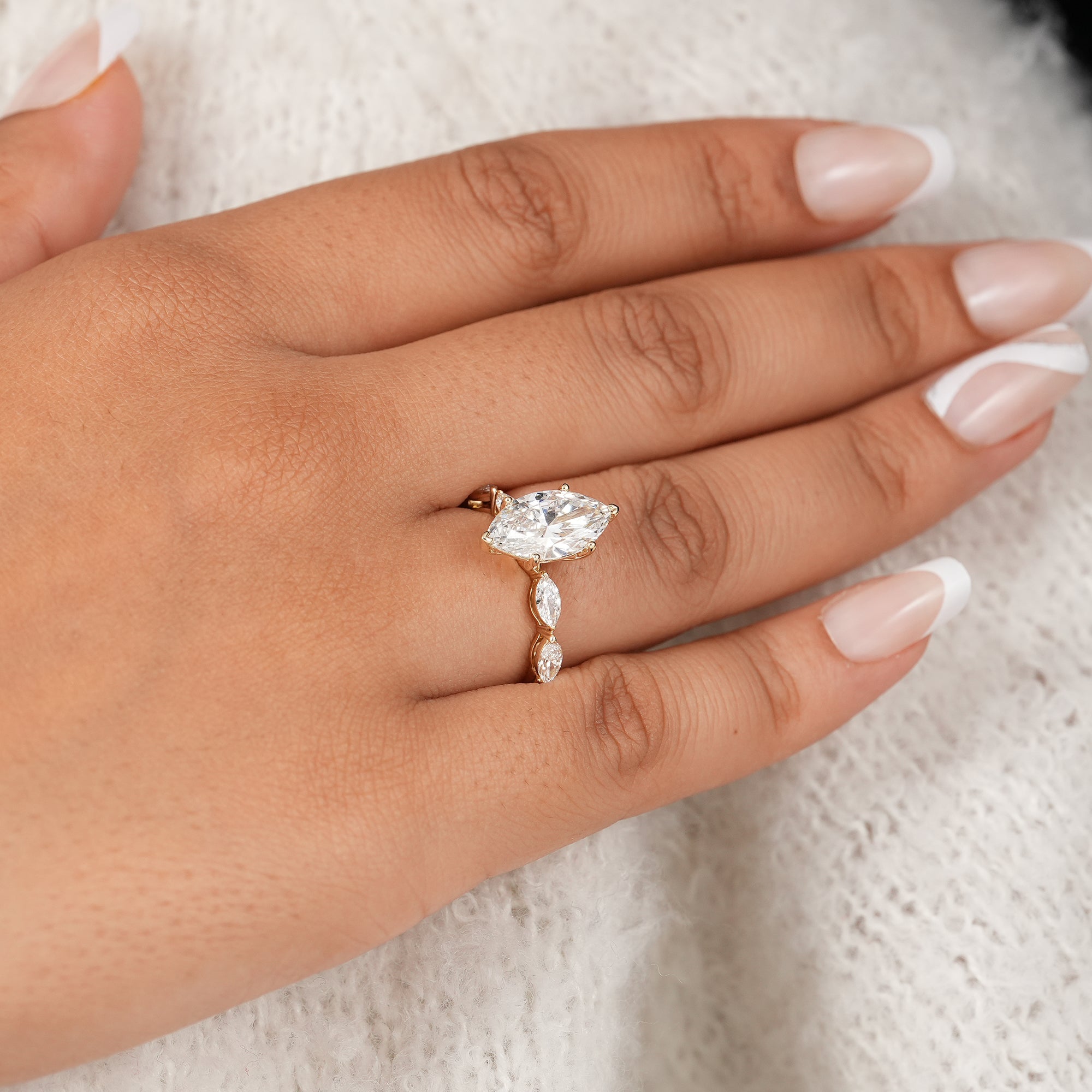 Marquise Cut Diamond Engagement Ring With Marquise Accents Band