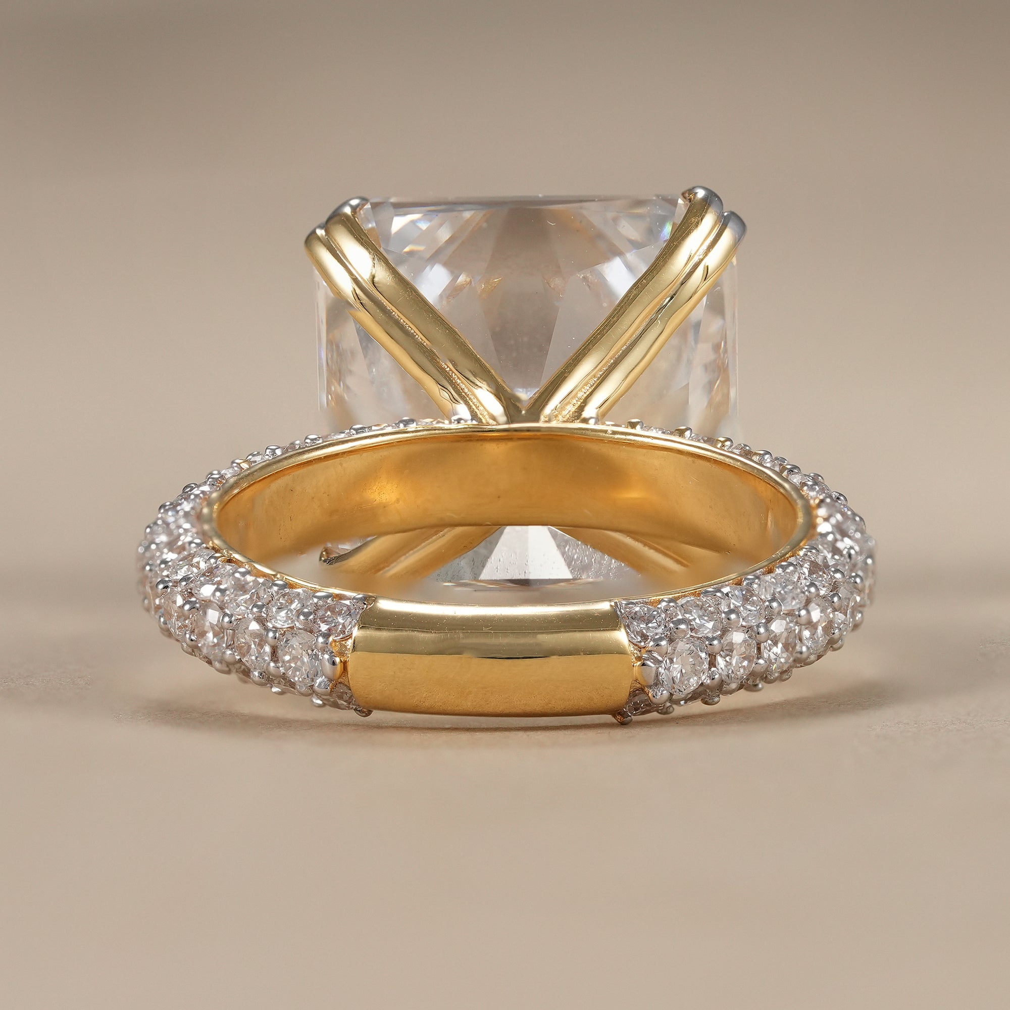 Radiant Cut Lab Grown Diamond Engagement Ring With Pave Band