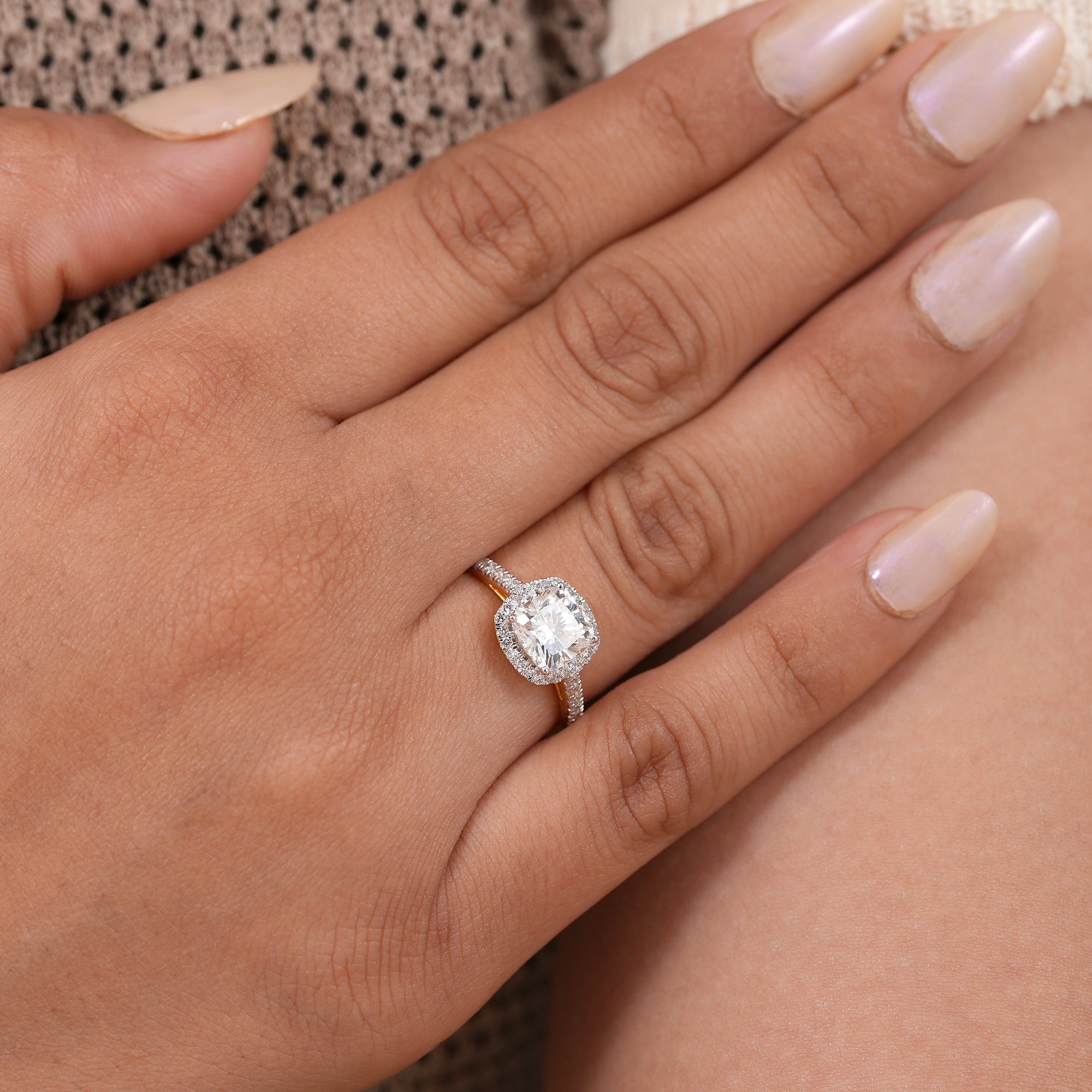 Cushion Cut Lab Grown Diamond Halo Engagement Ring