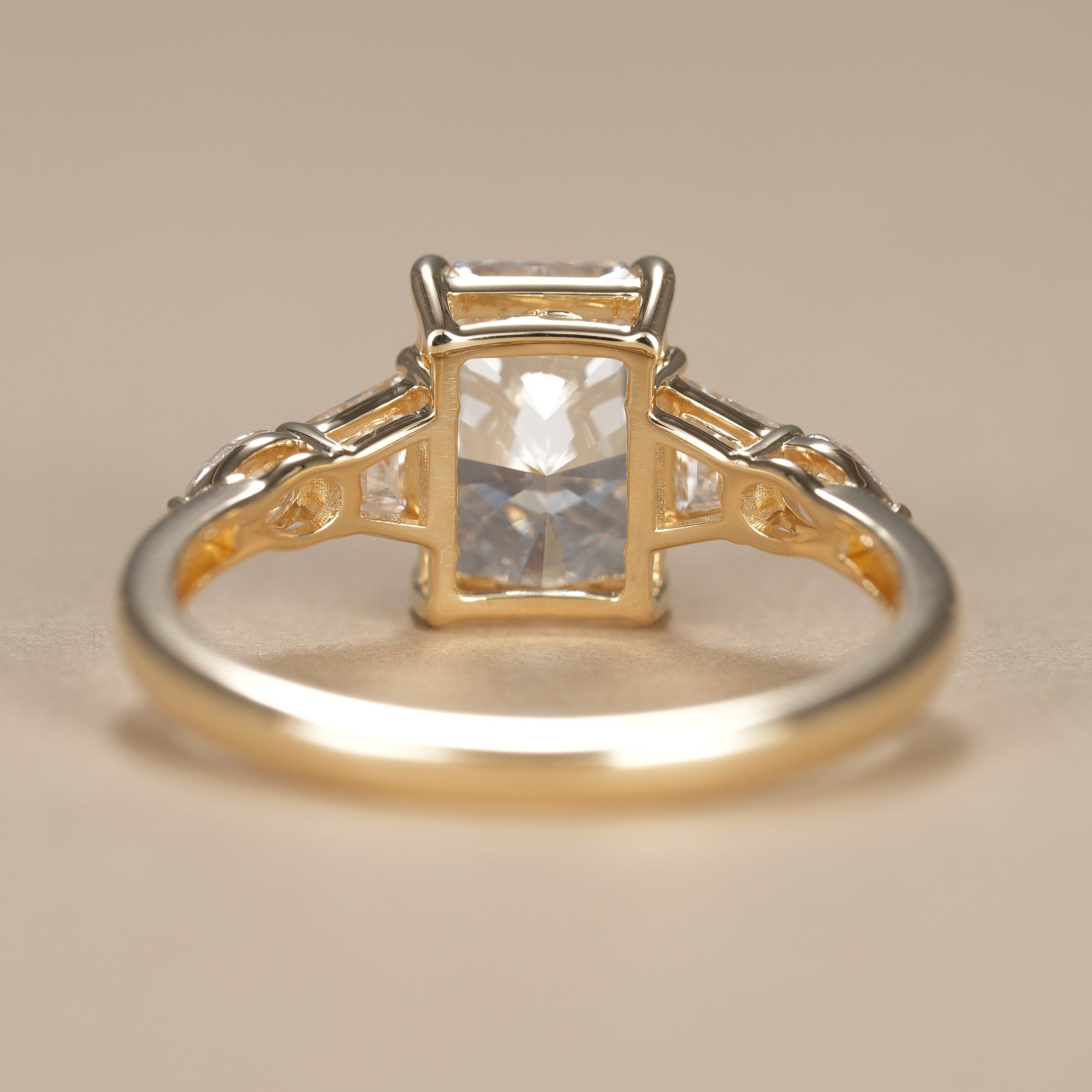 Multi Stone Radiant Lab Diamond Engagement Ring With Tapered Baguette Side Stones
