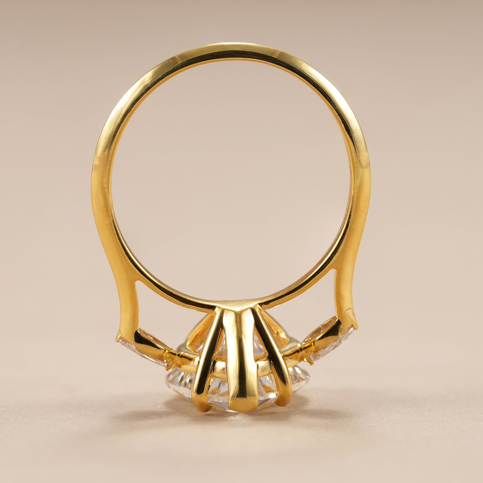 Luxury heart shaped lab diamond engagement ring in solid gold.