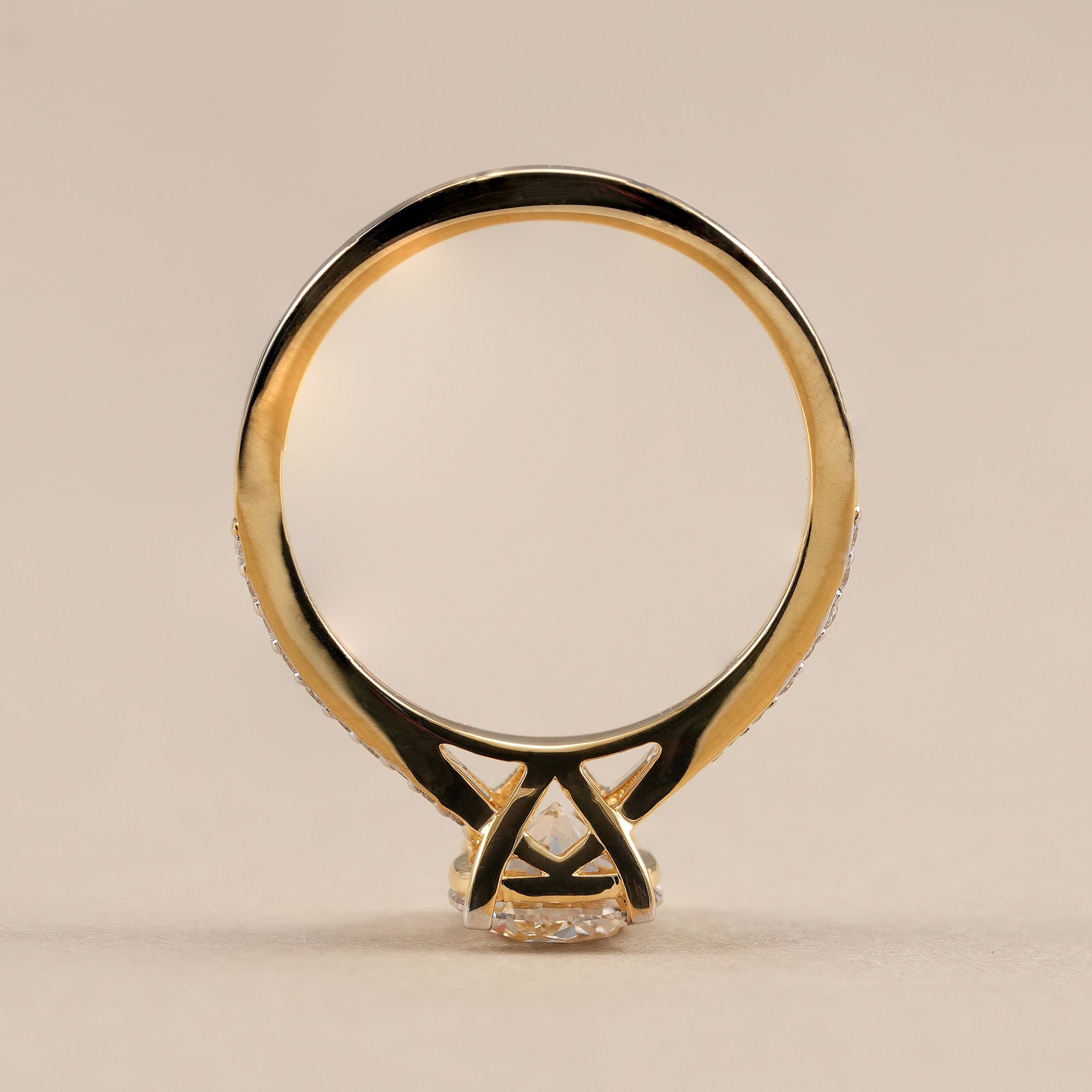 Ethical round lab grown diamond ring with cathedral setting