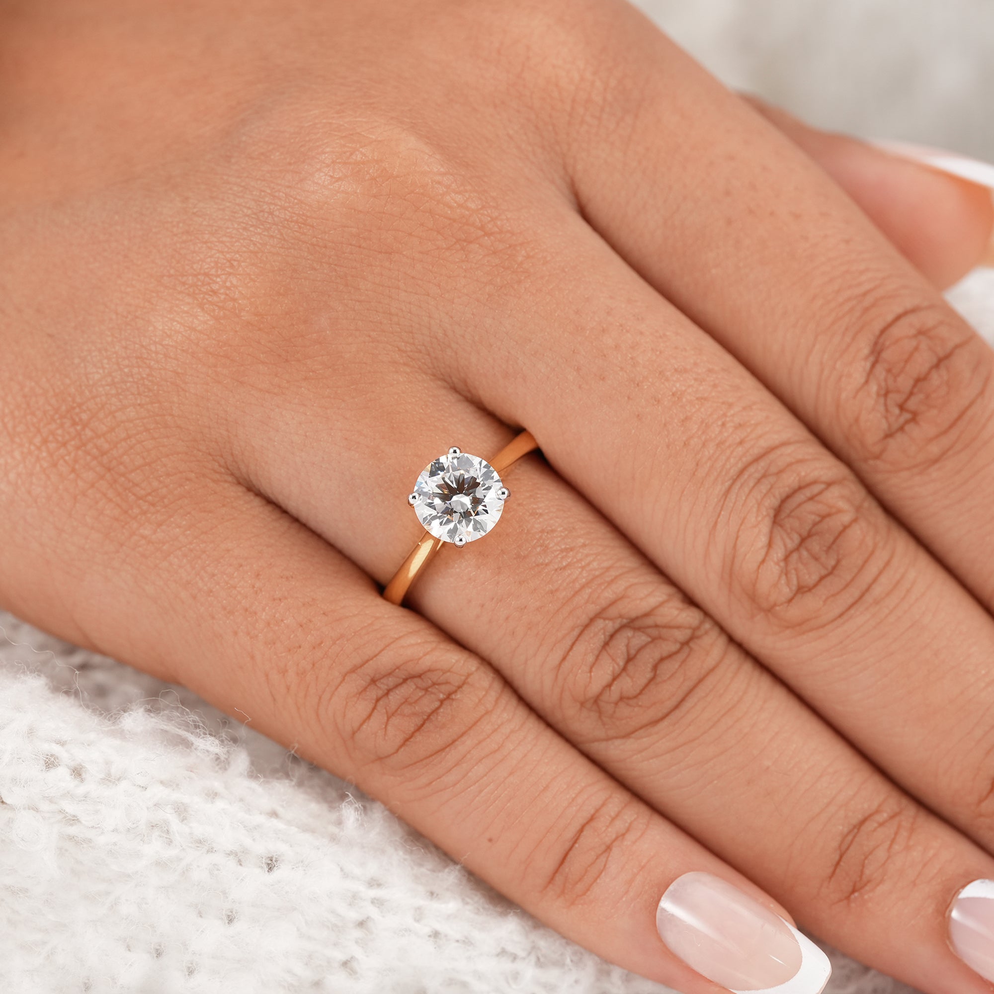 Round brilliant lab diamond solitaire ring for women