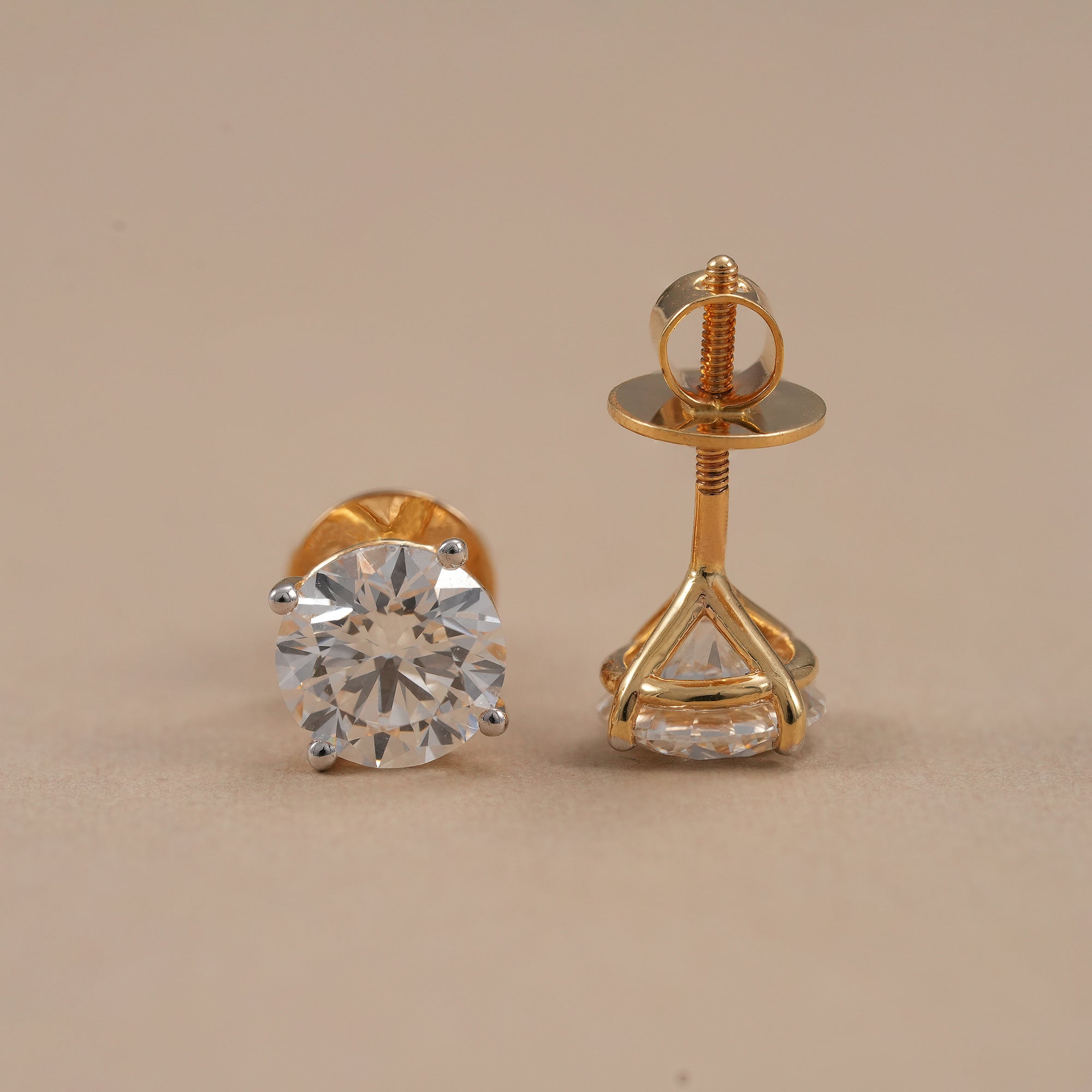 Classic round lab diamond earrings for women in four prong setting