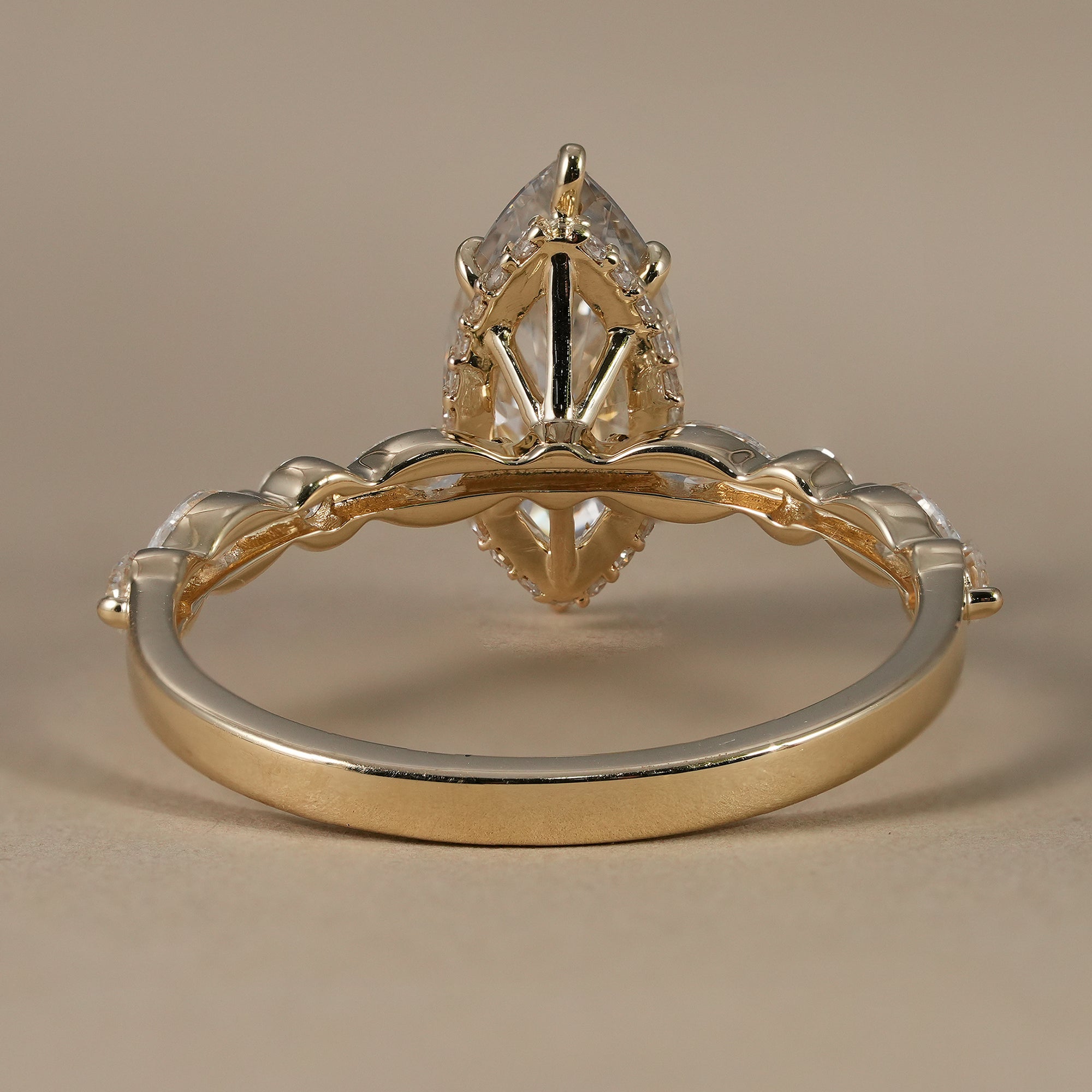 Marquise Lab Diamond Hidden Halo Engagement Ring