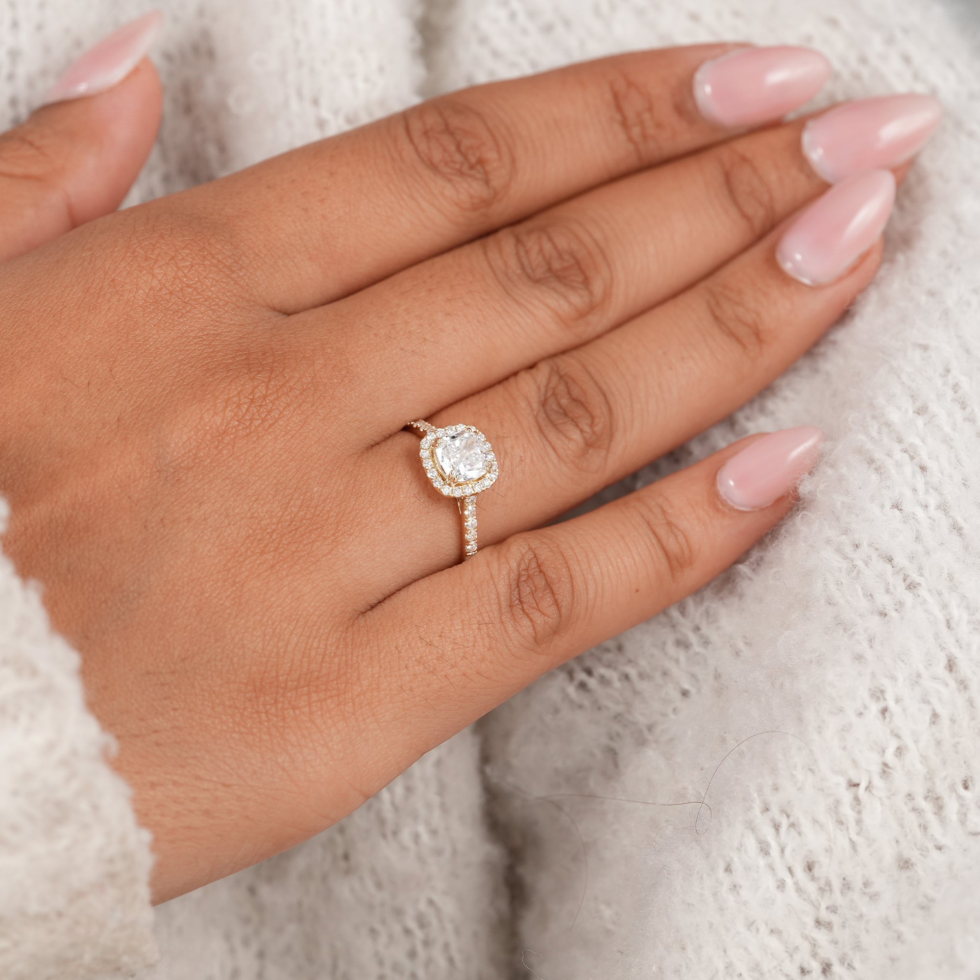 Cushion Cut Lab Diamond Halo Engagement Ring