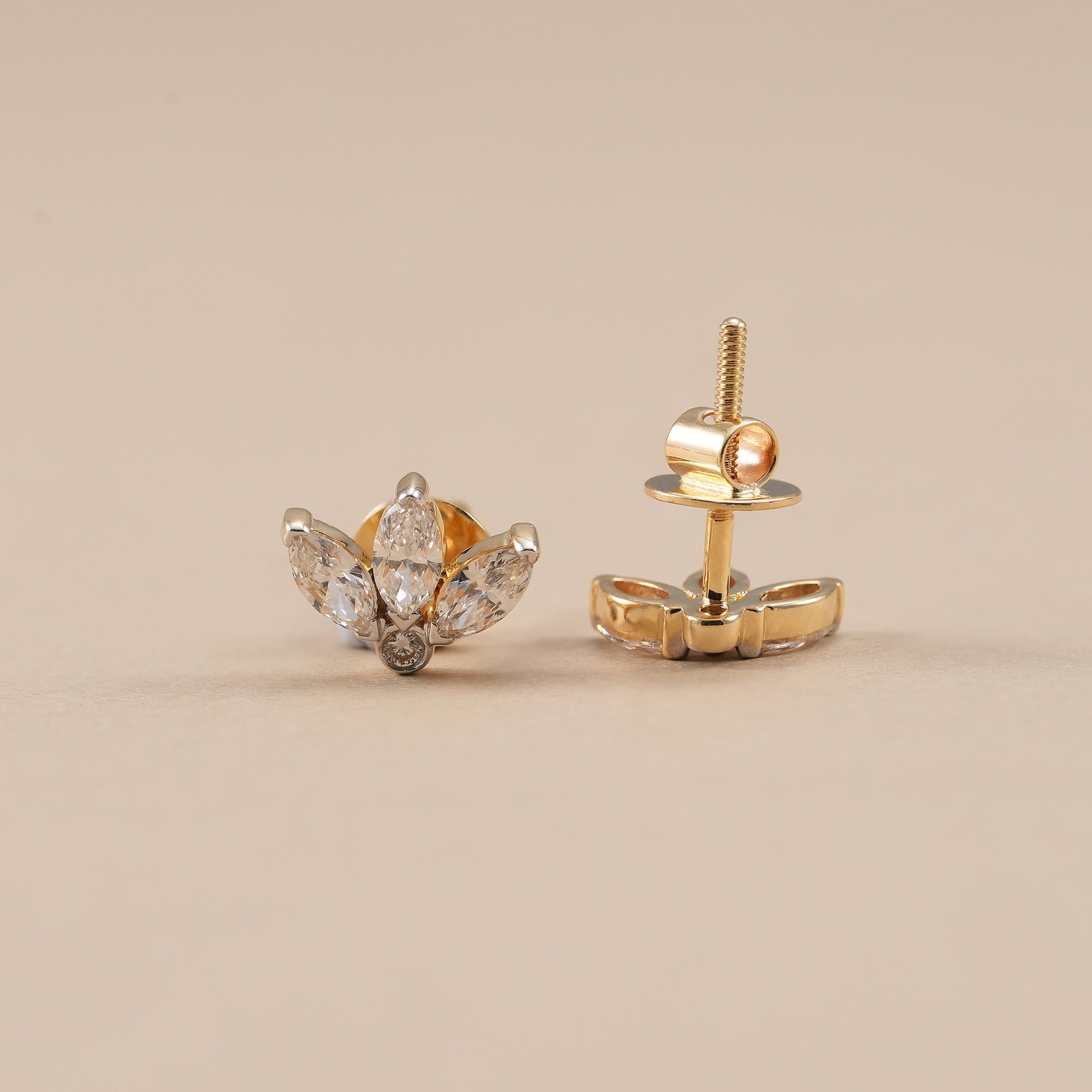 Luxury marquise and round diamond stud earrings for everyday wear
