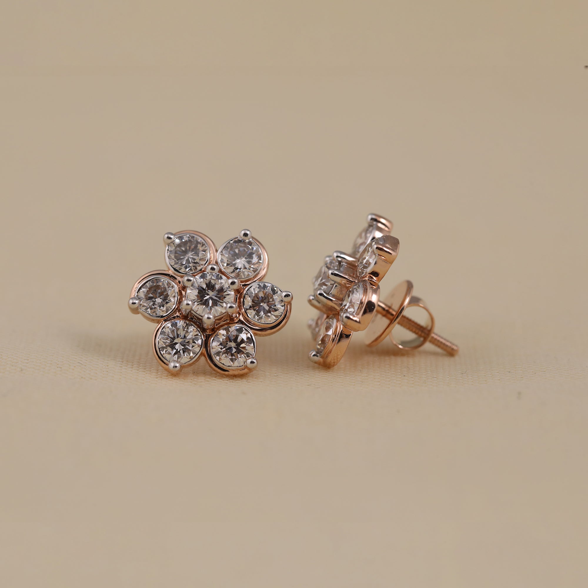 Sparkling flower diamond studs suited for birthday or festive celebration wear