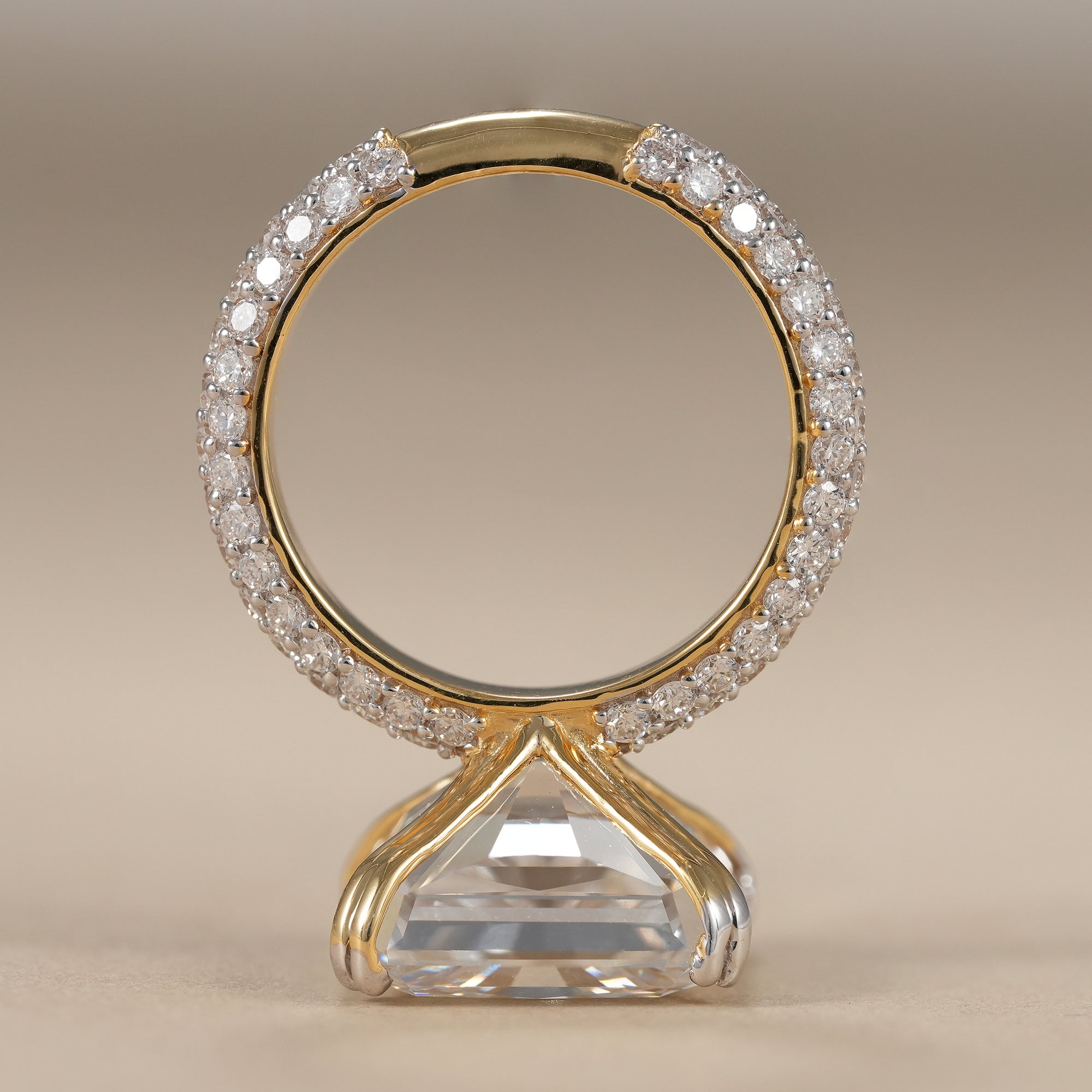 Radiant Cut Lab Grown Diamond Engagement Ring With Pave Band