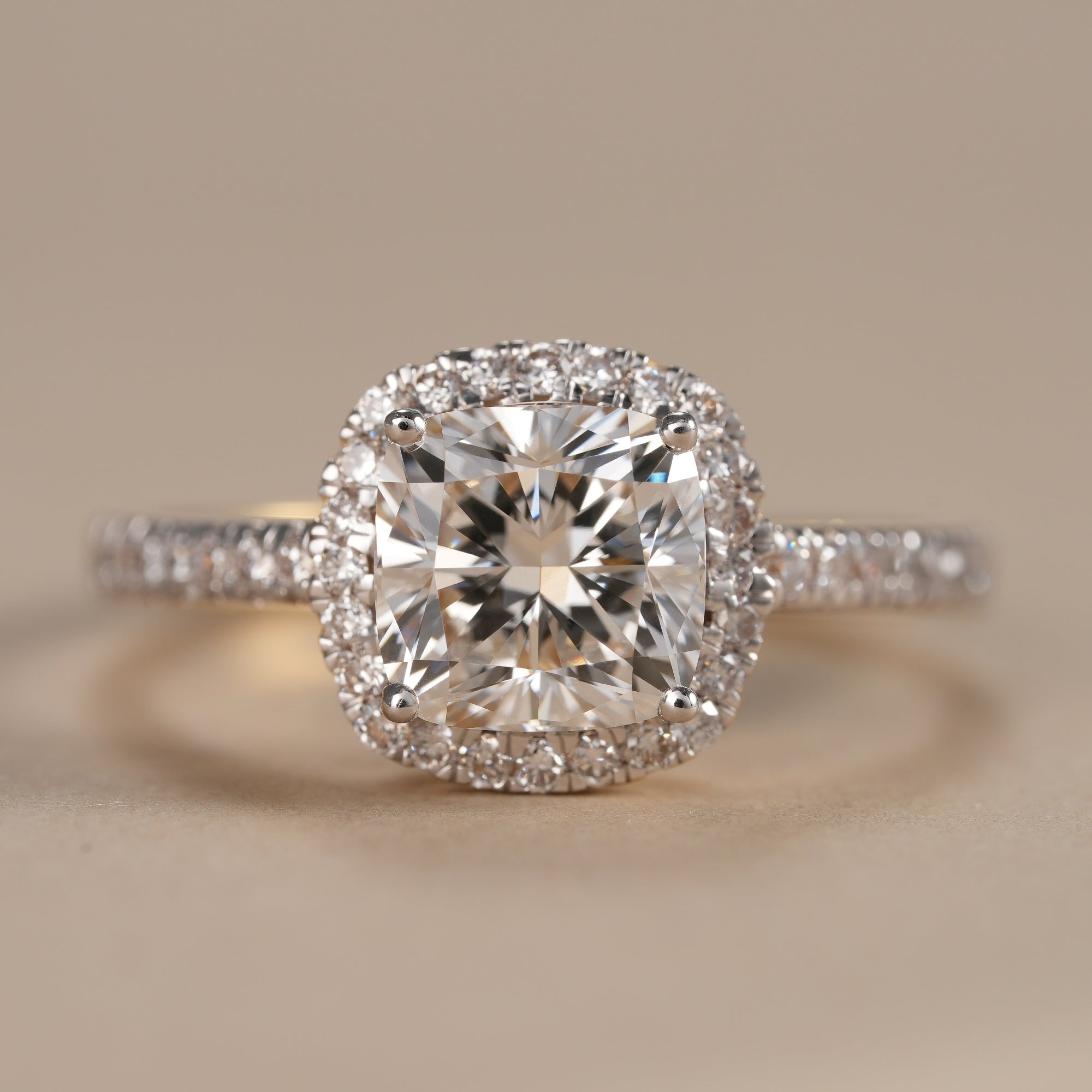 Cushion Cut Lab Grown Diamond Halo Engagement Ring