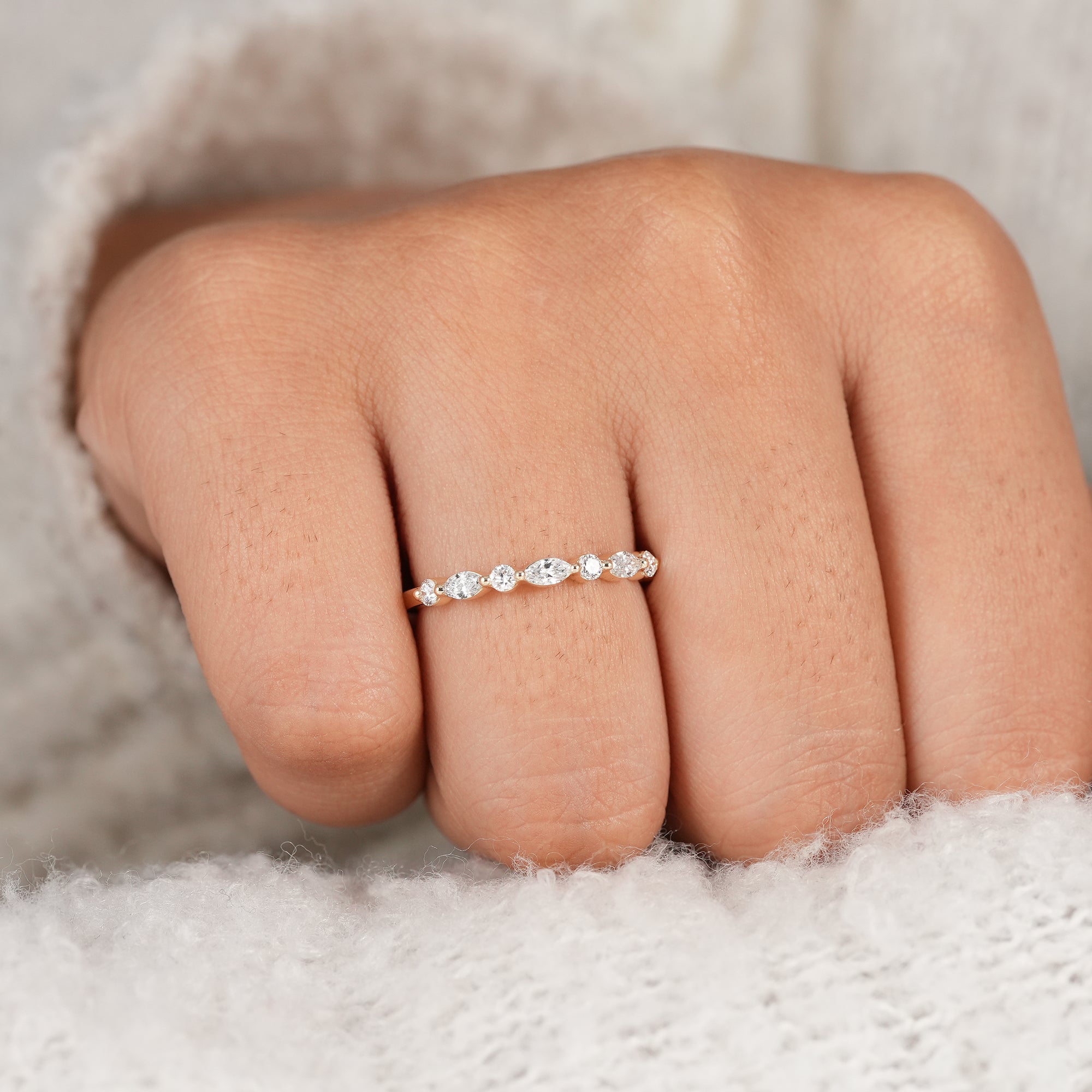 Marquise & Round Alternative Lab Diamond Eternity Wedding Band