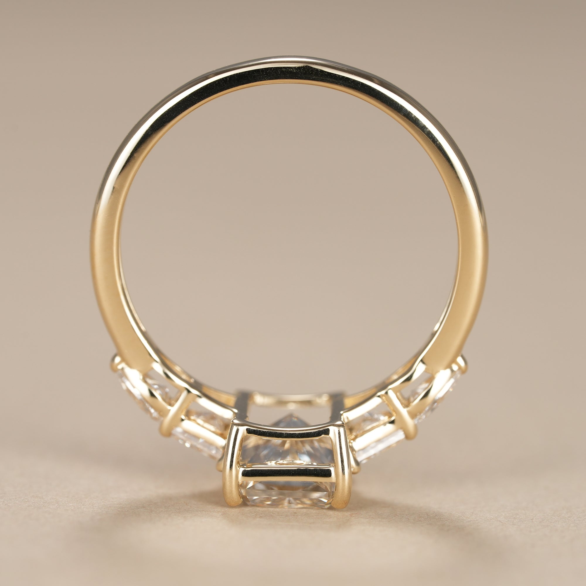 Multi Stone Radiant Lab Diamond Engagement Ring With Tapered Baguette Side Stones