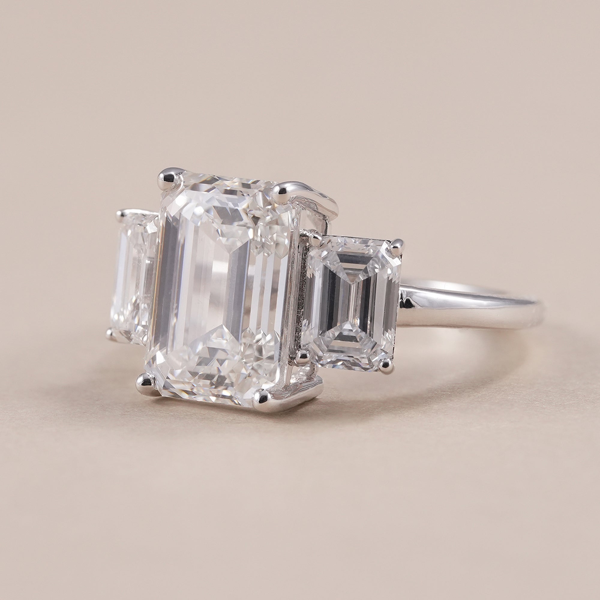 IGI certified emerald cut lab grown diamond ring in white gold