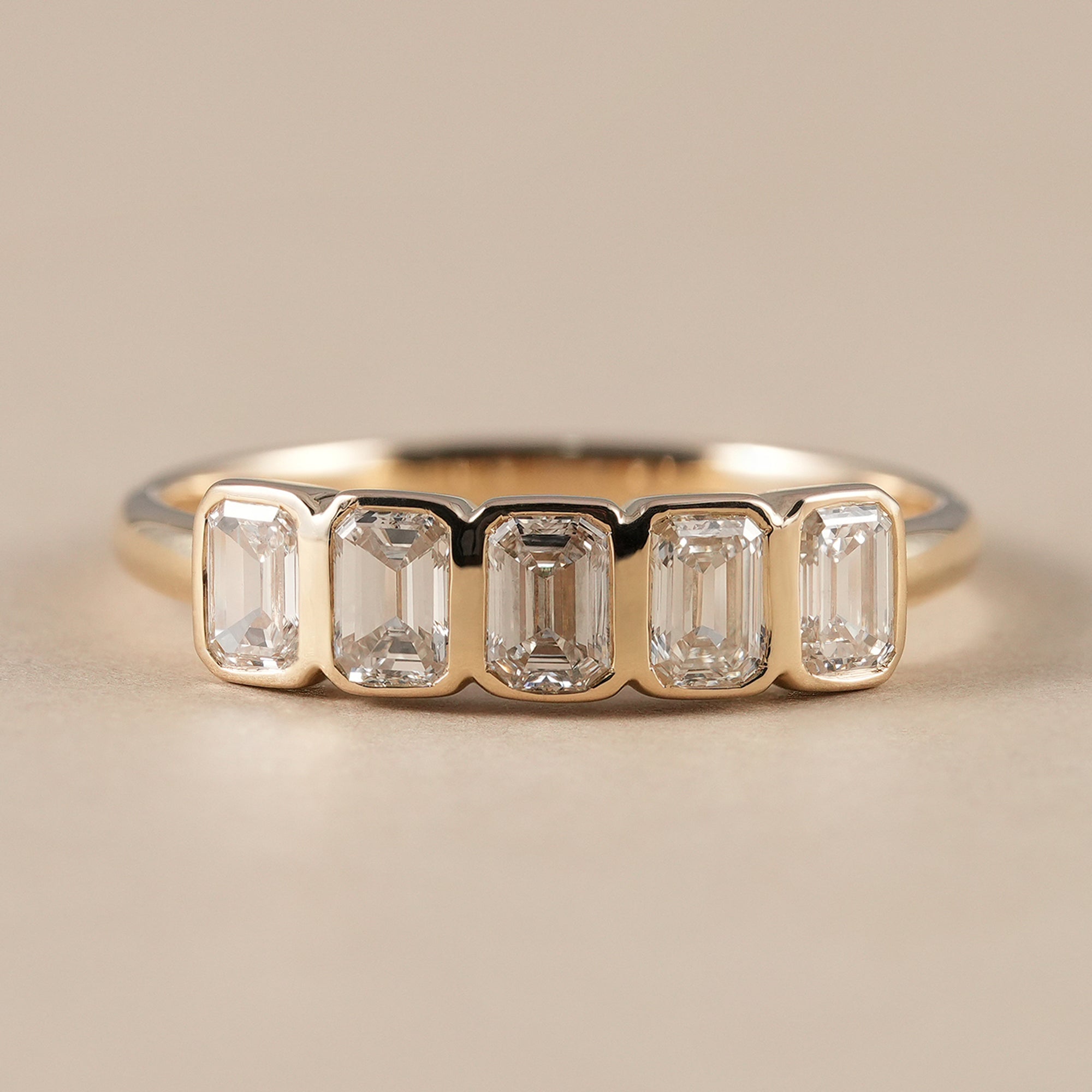 5 stone emerald lab grown diamond ring in solid gold