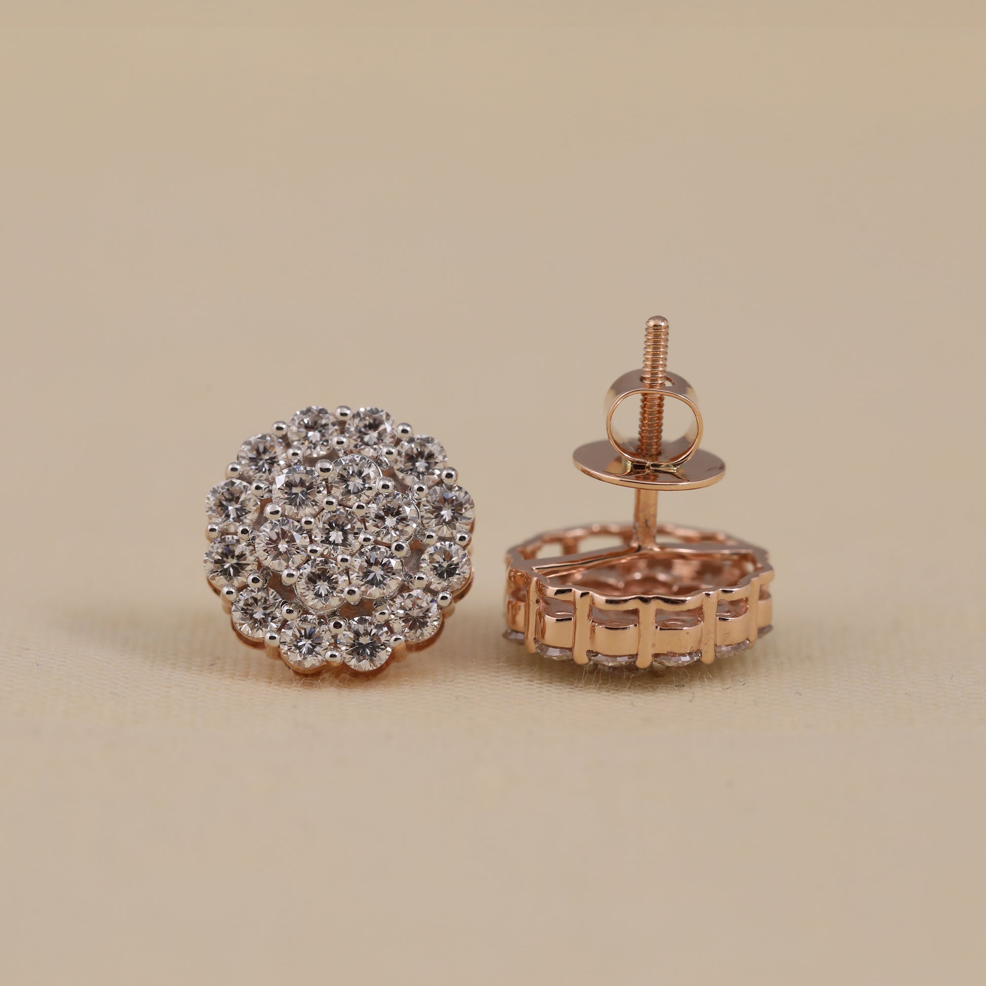 Round cluster diamond stud earrings crafted for birthdays, anniversaries, and celebrations
