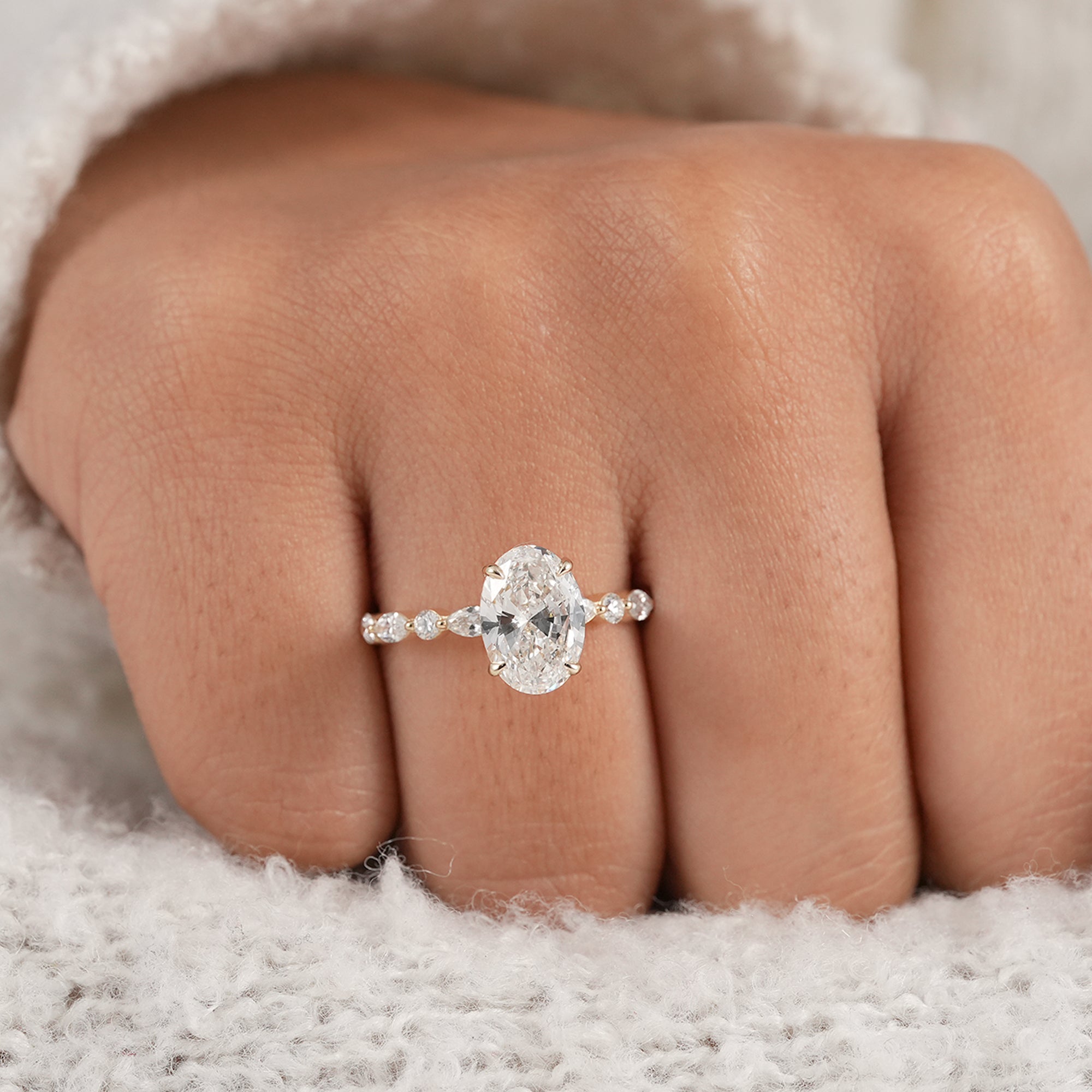 Oval Cut Lab Grown Diamond Hidden Halo Engagement Ring