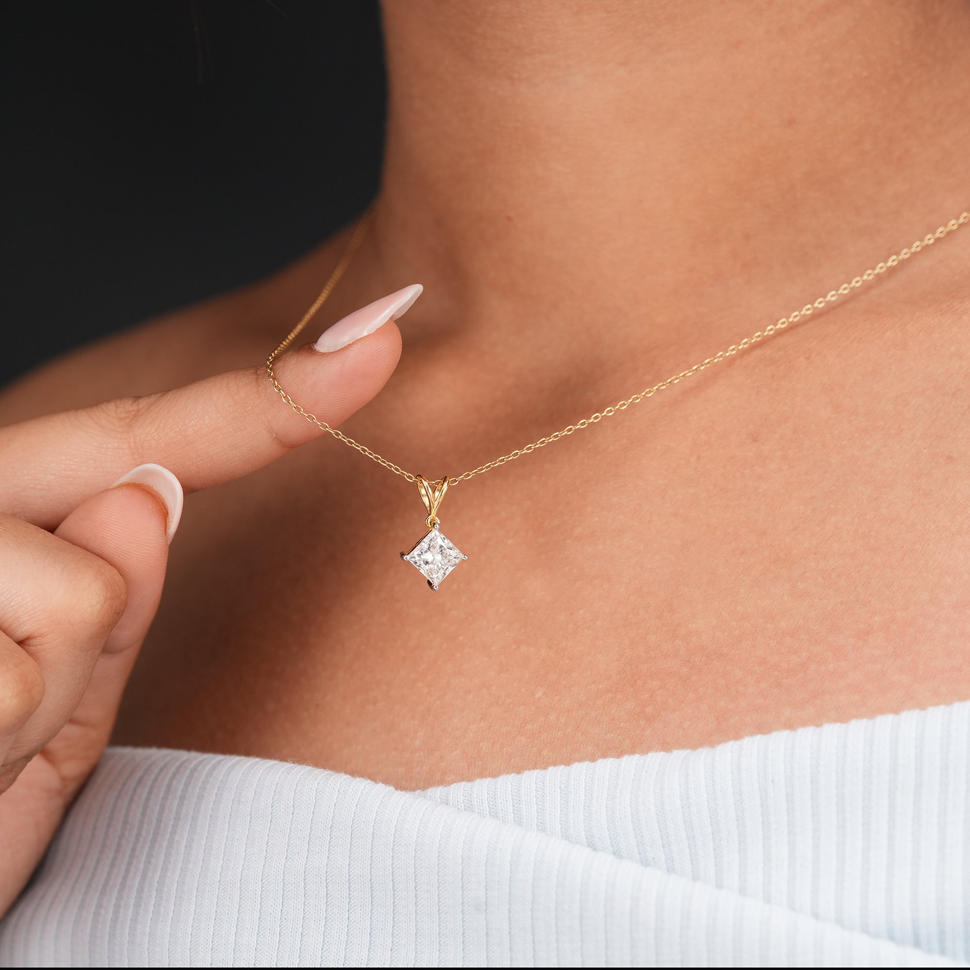 Minimalist square diamond pendant necklace in 14K gold