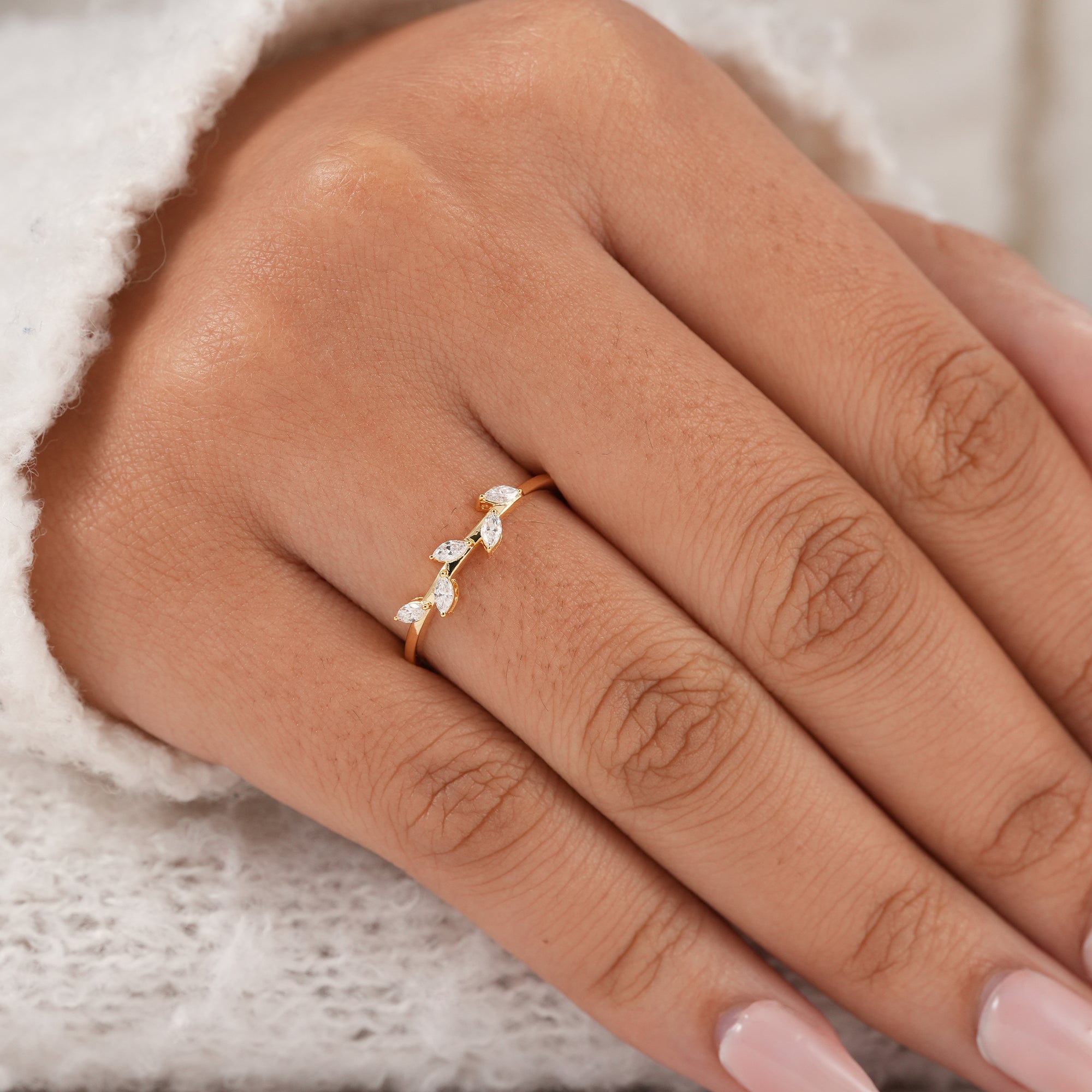 Matching marquise diamond wedding band with slim profile