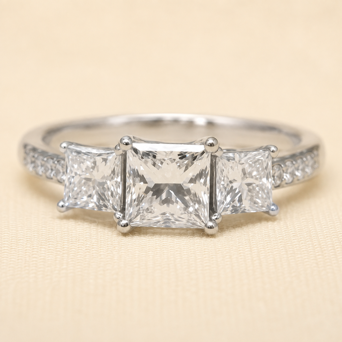 Three Stone Princess Lab Grown Diamond Engagement Ring