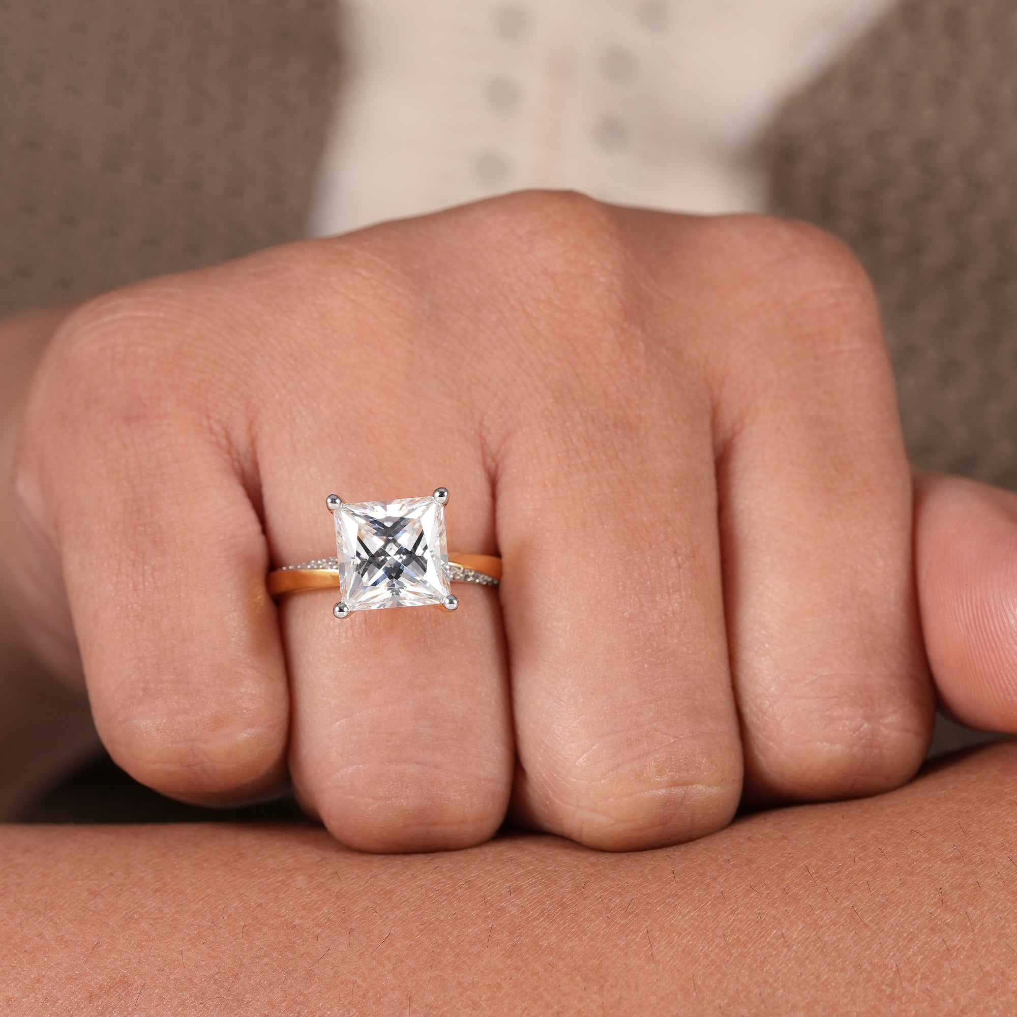 Princess Lab Diamond Engagement Ring With Twisted Band