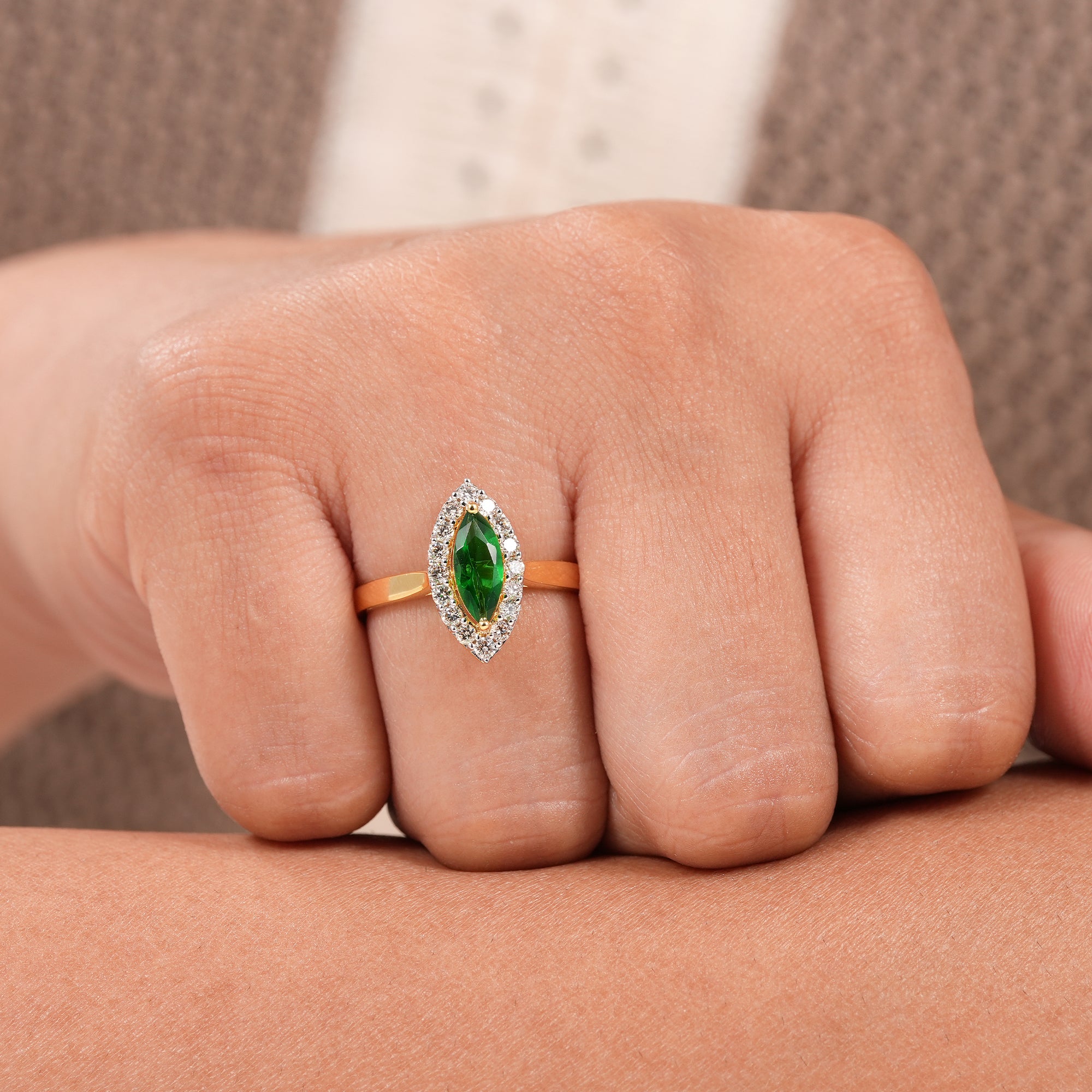Marquise Cut Emerald Diamond Halo Engagement Ring