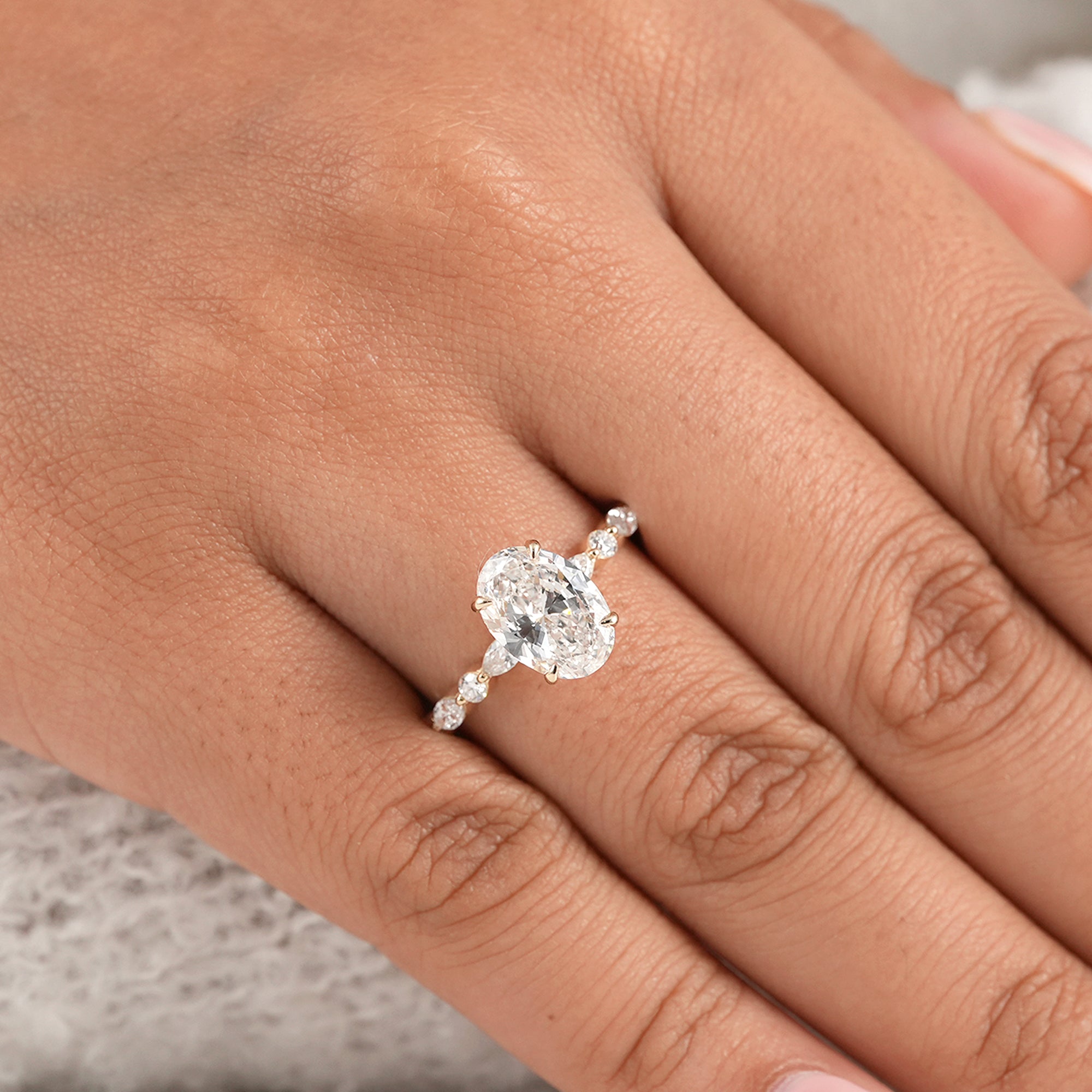 Oval Cut Lab Grown Diamond Hidden Halo Engagement Ring