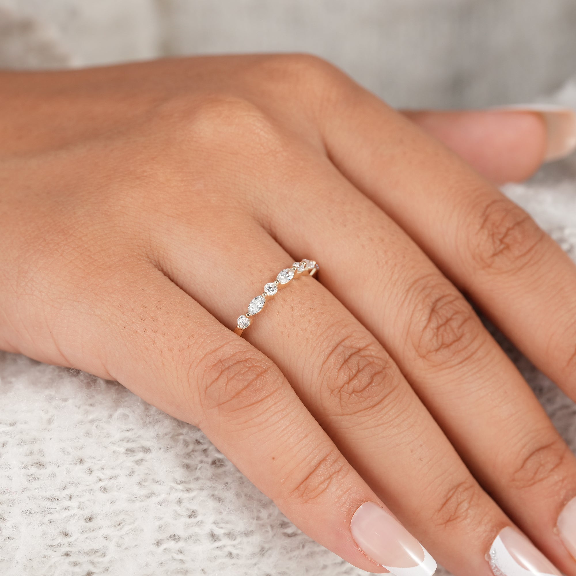 Marquise & Round Alternative Lab Diamond Eternity Wedding Band