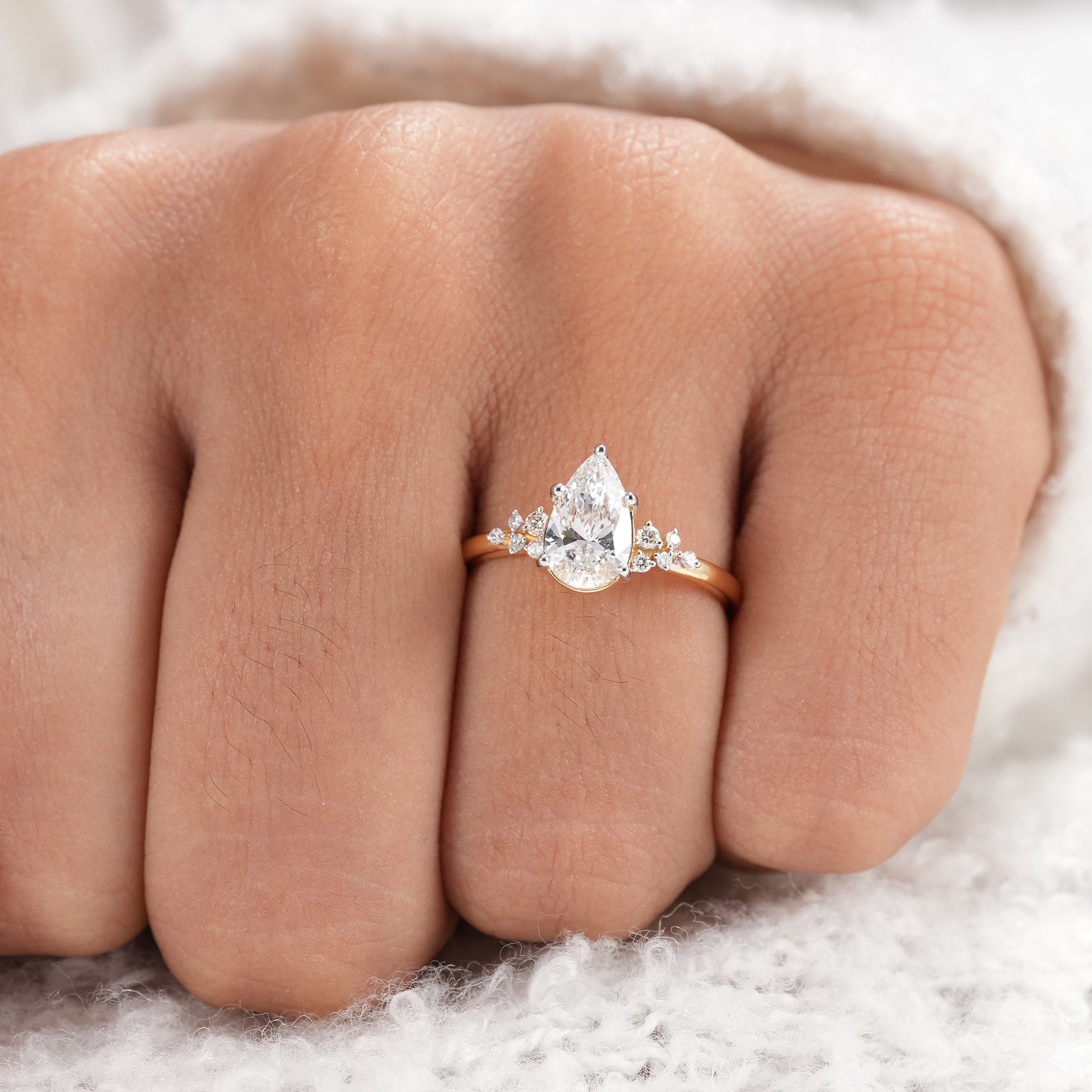 Pear Cut Lab Grown Diamond Cluster Engagement Ring