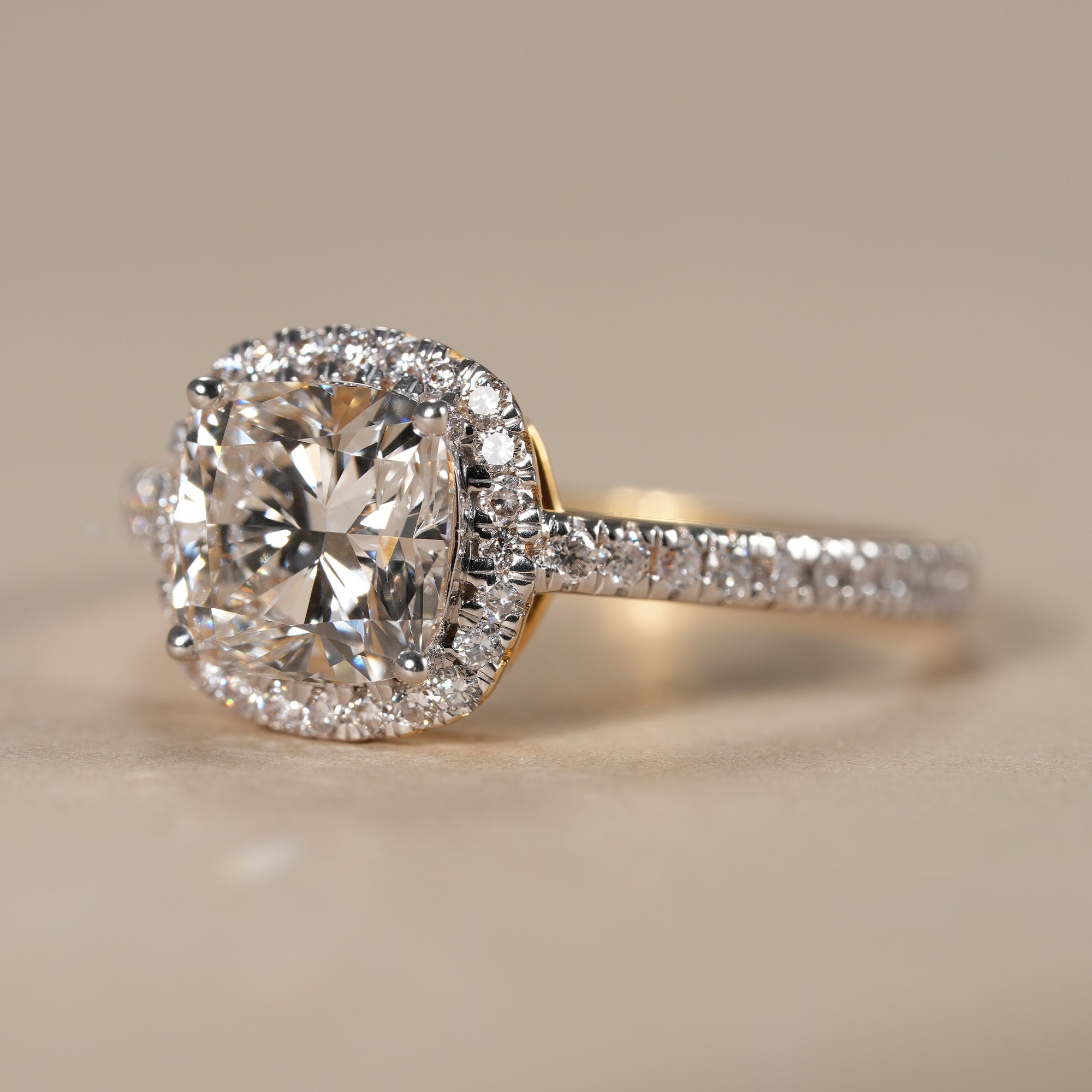 Cushion Cut Lab Grown Diamond Halo Engagement Ring