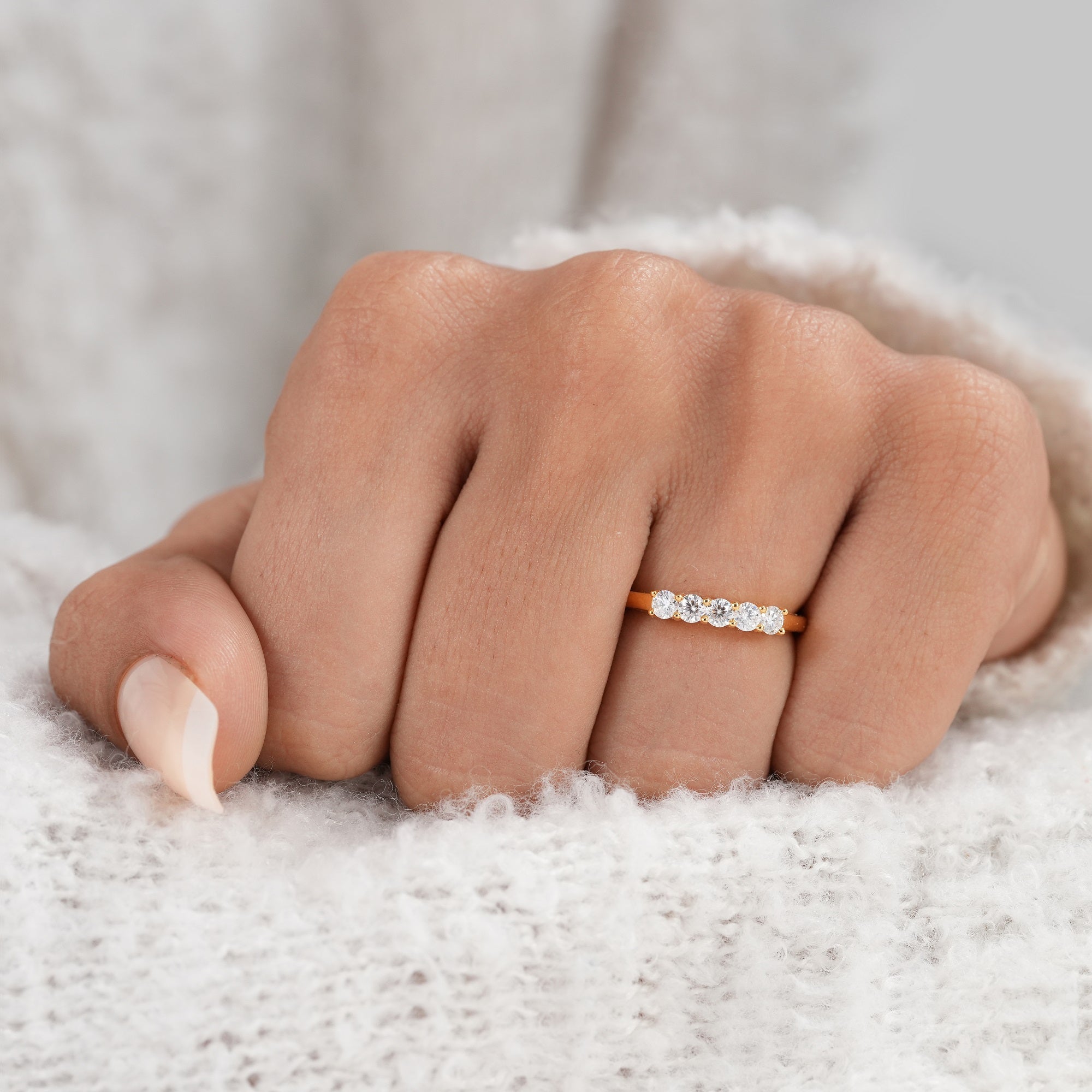 Five Stone Round Lab Grown Diamond Wedding Band
