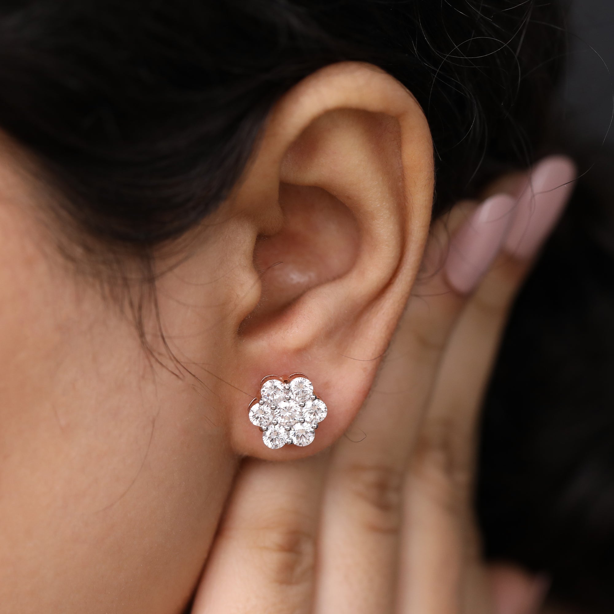 Timeless floral diamond stud earrings suited for birthdays or romantic gifting