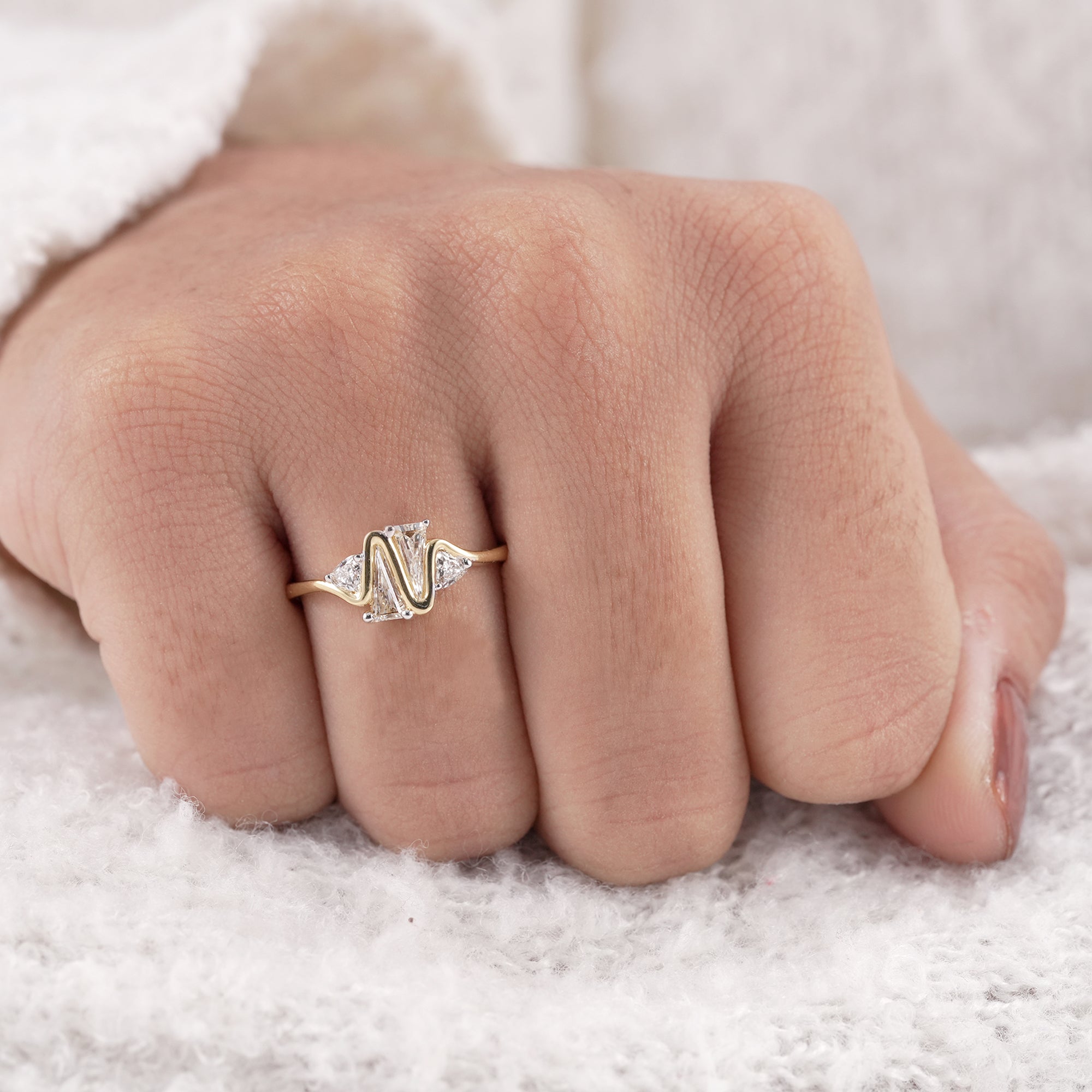Trillion Cut Lab Diamond Wedding Band, Zig Zag Statement Diamond Ring