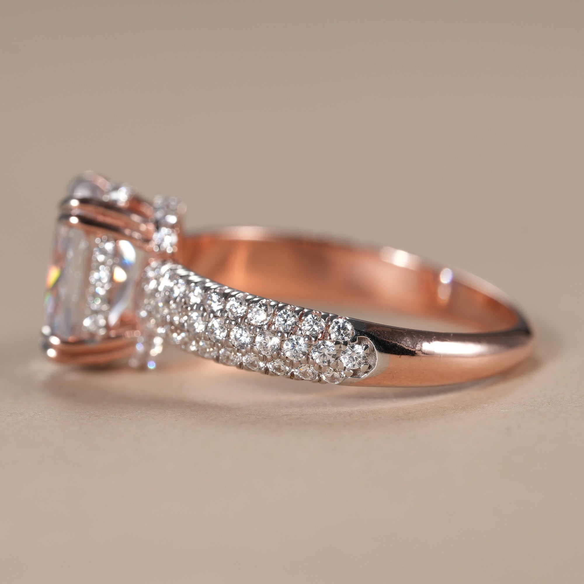 Cushion Cut Lab Diamond Engagement Ring With Pave Band