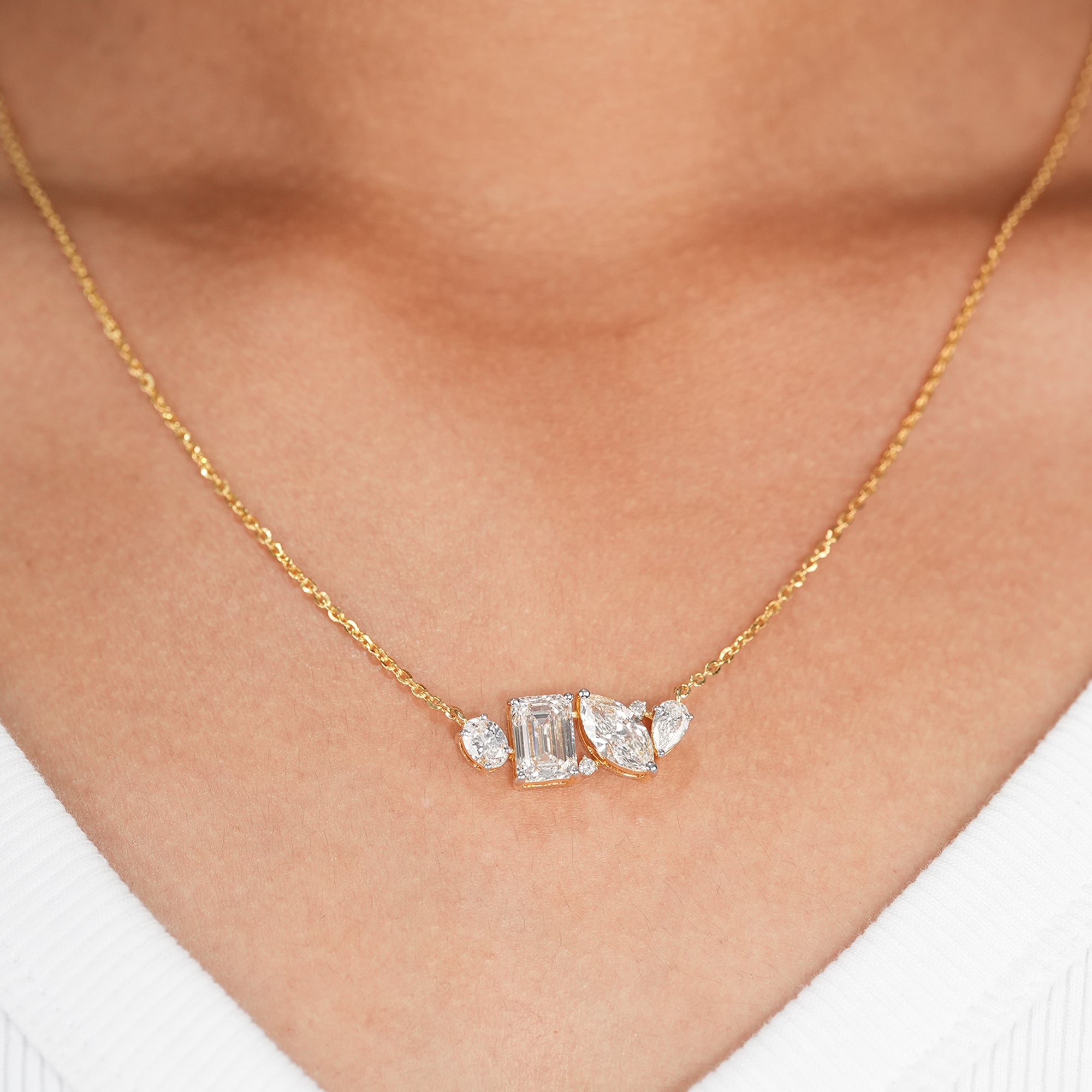 6 stone lab grown diamond pendant necklace in yellow gold