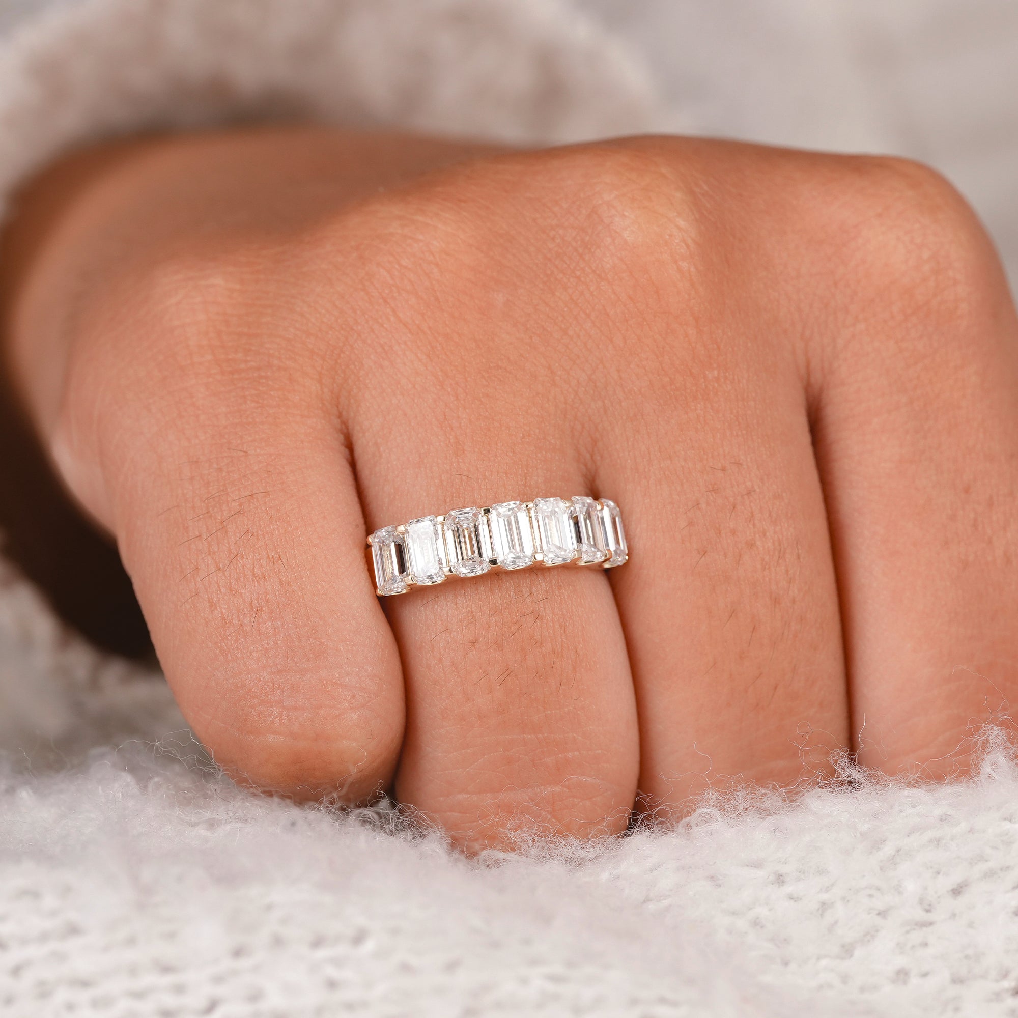 7 Stone Emerald Cut Lab Grown Diamond Eternity Wedding Band