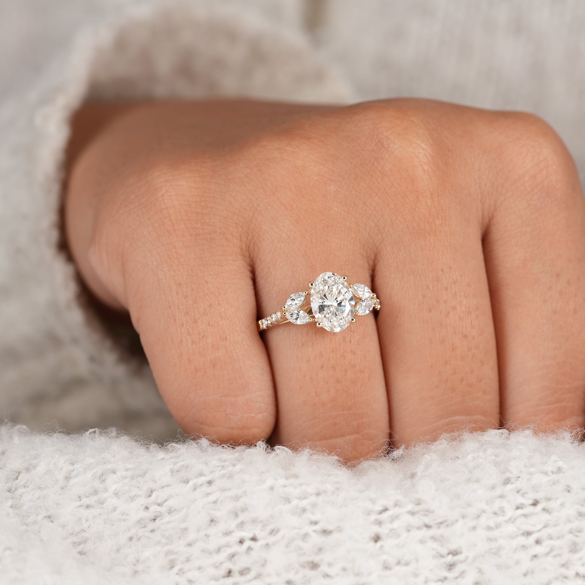Floral Inspired Oval Cut Lab Diamond Engagement Ring