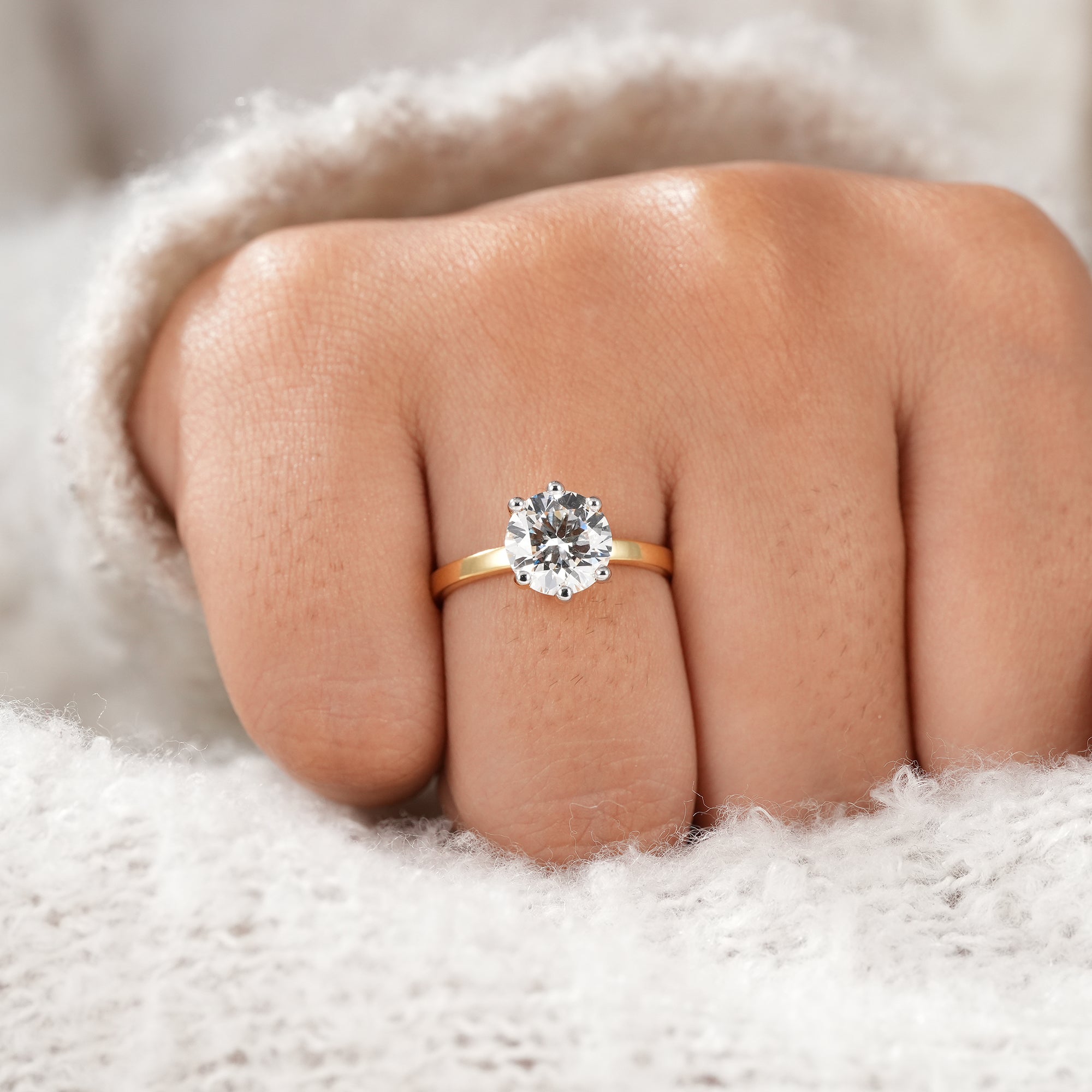 Six Prong Round Cut Lab Diamond Solitaire Engagement Ring