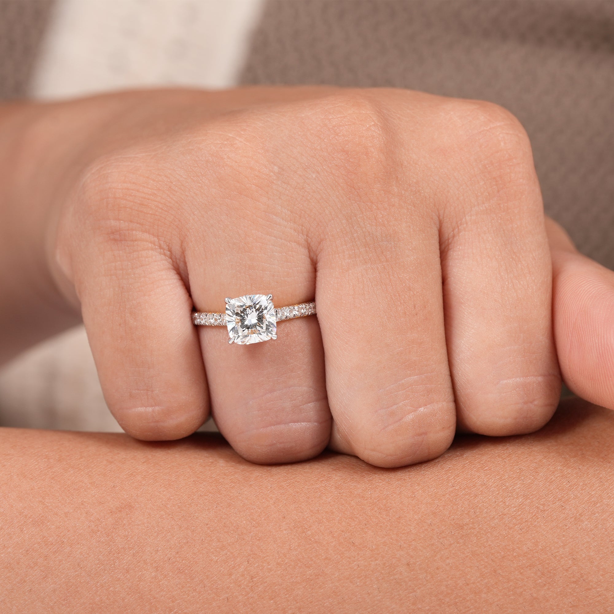 Cushion Lab Diamond Hidden Halo Engagement Ring