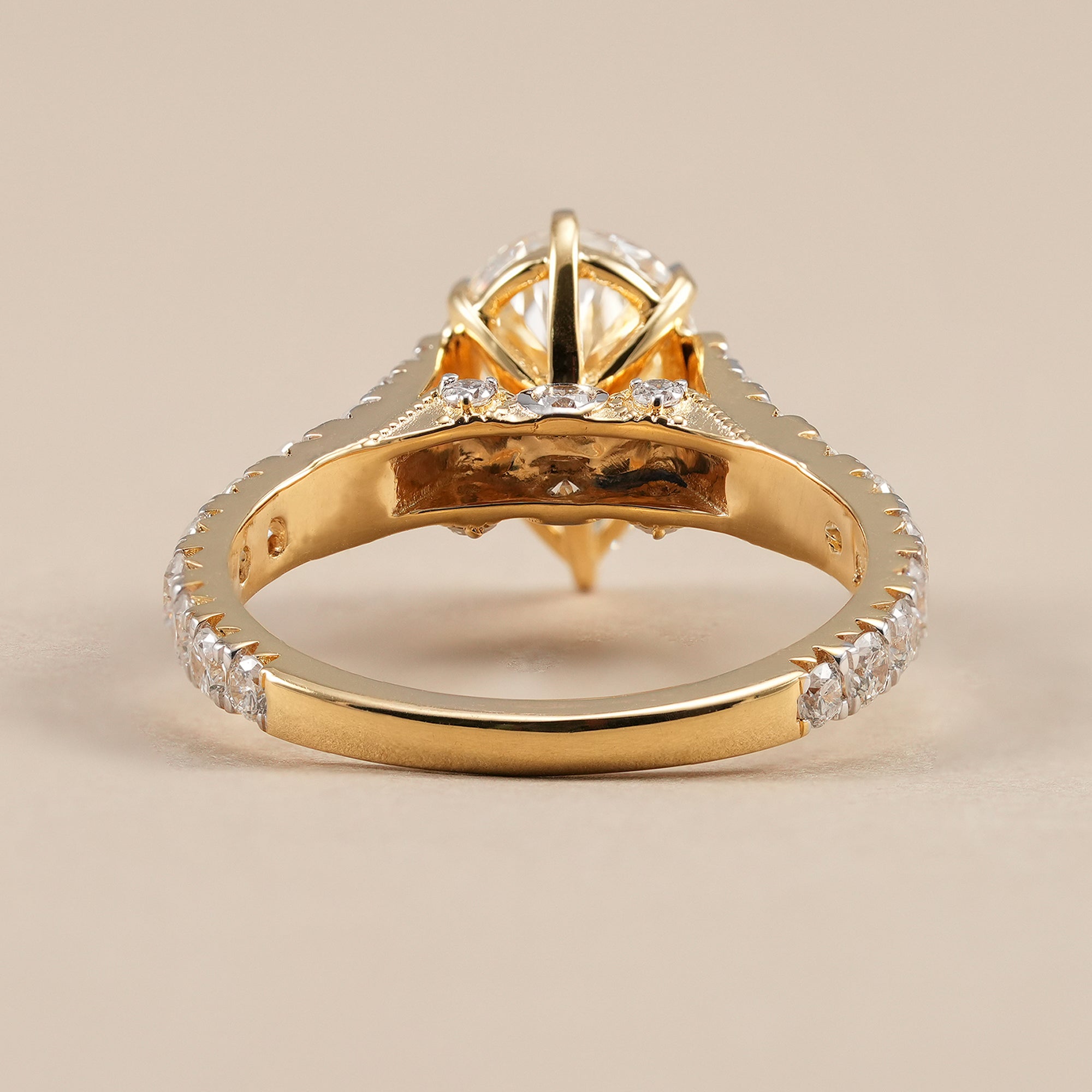Antique inspired pear lab grown diamond wedding ring