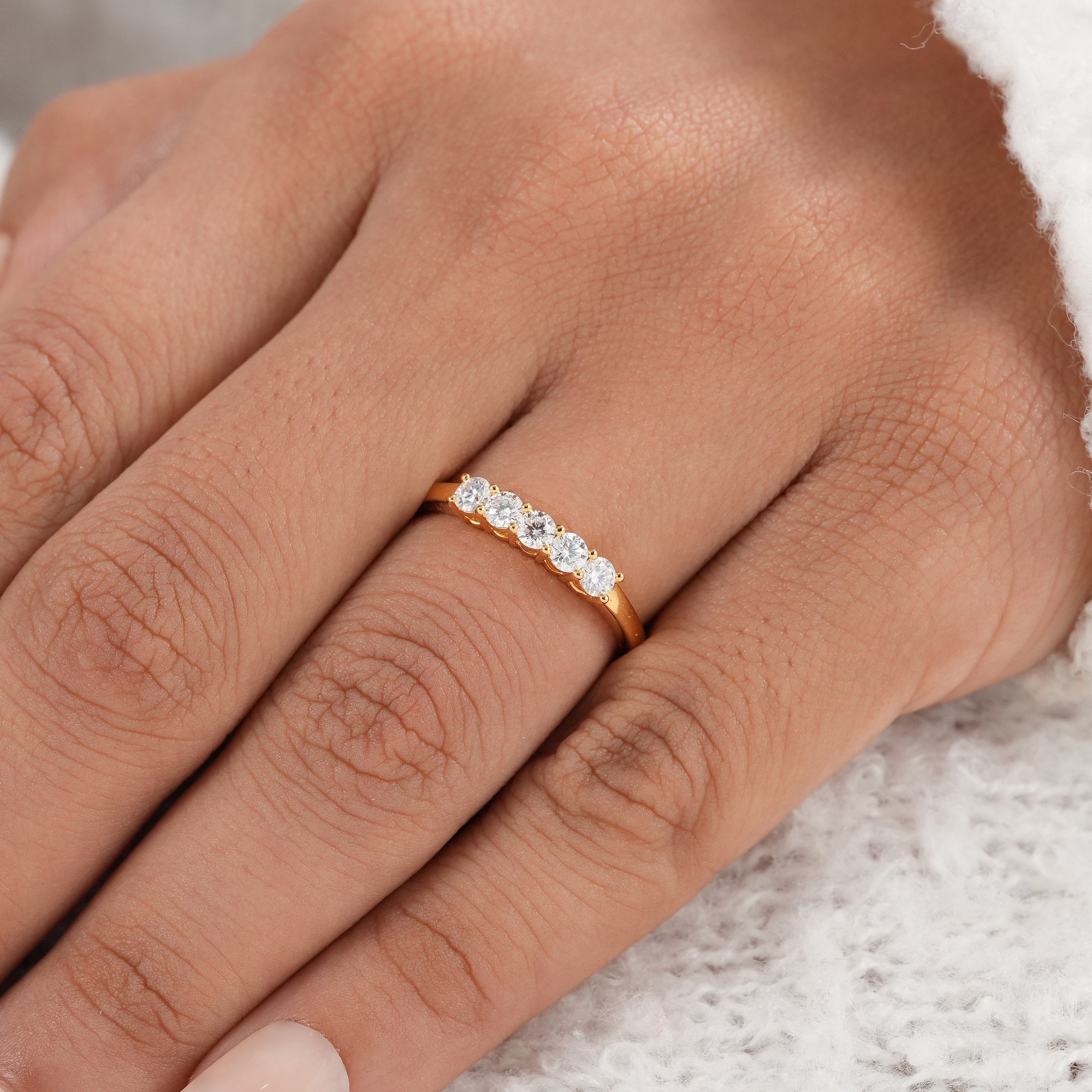 Five Stone Round Lab Grown Diamond Wedding Band