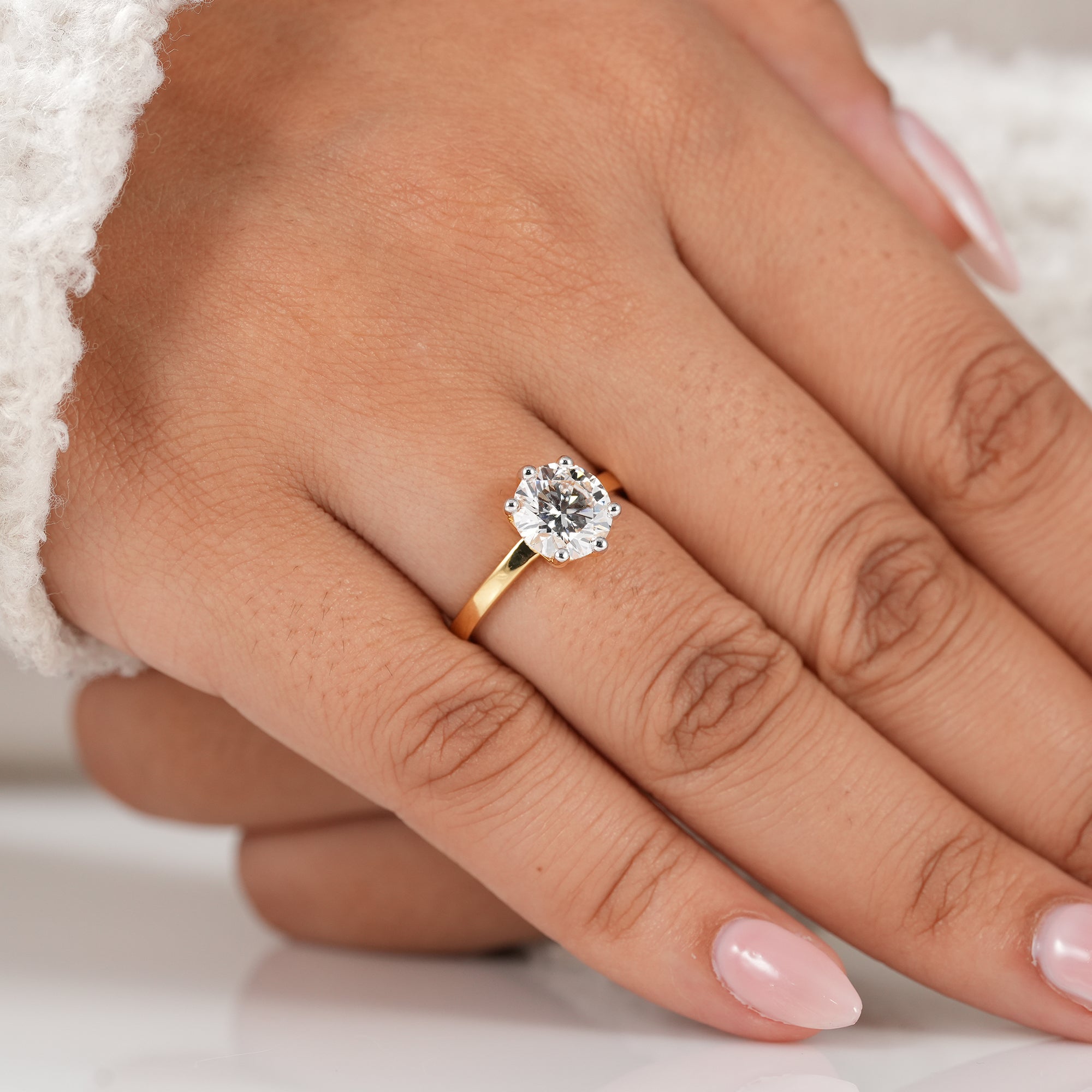 Six Prong Round Cut Lab Diamond Solitaire Engagement Ring