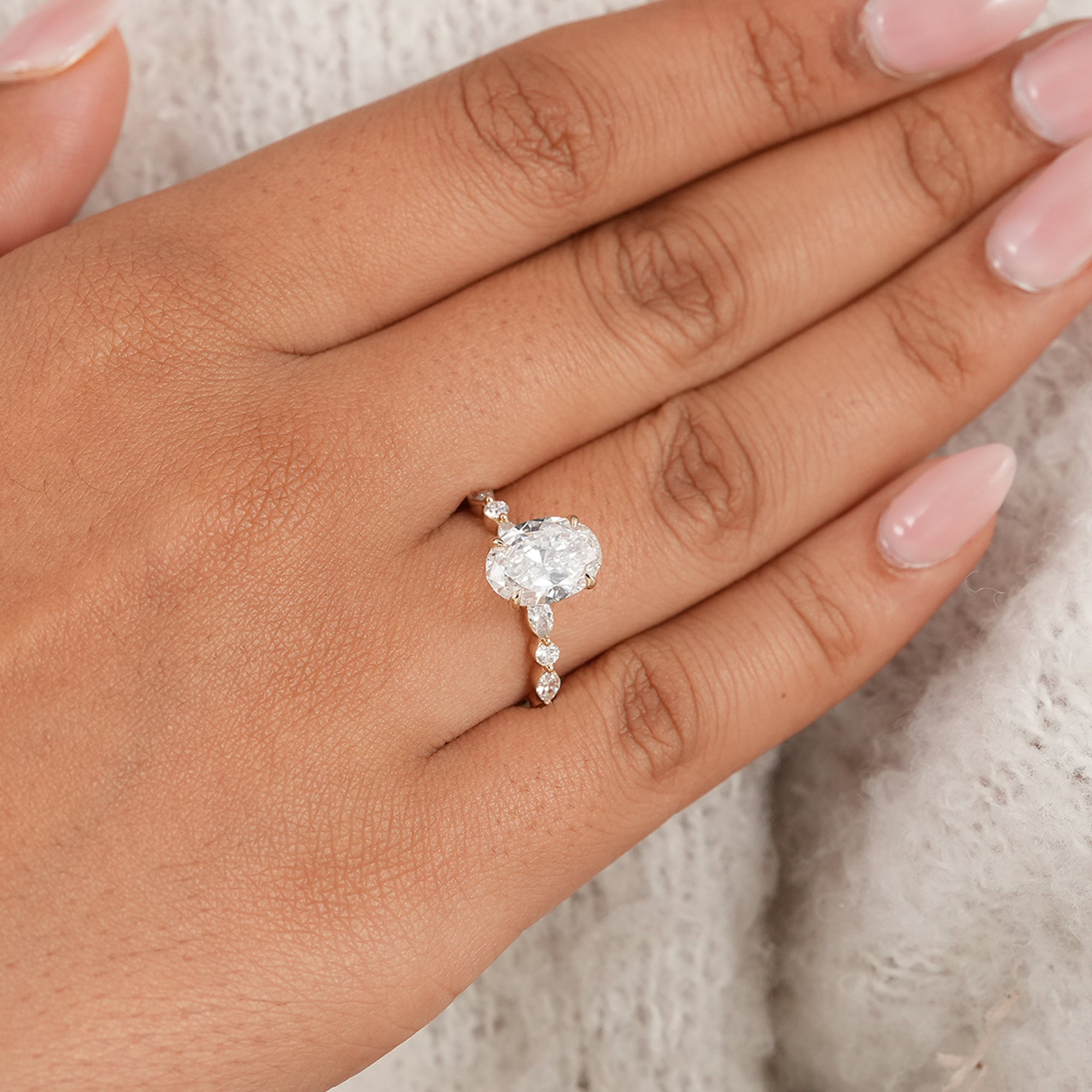Oval Cut Lab Grown Diamond Hidden Halo Engagement Ring