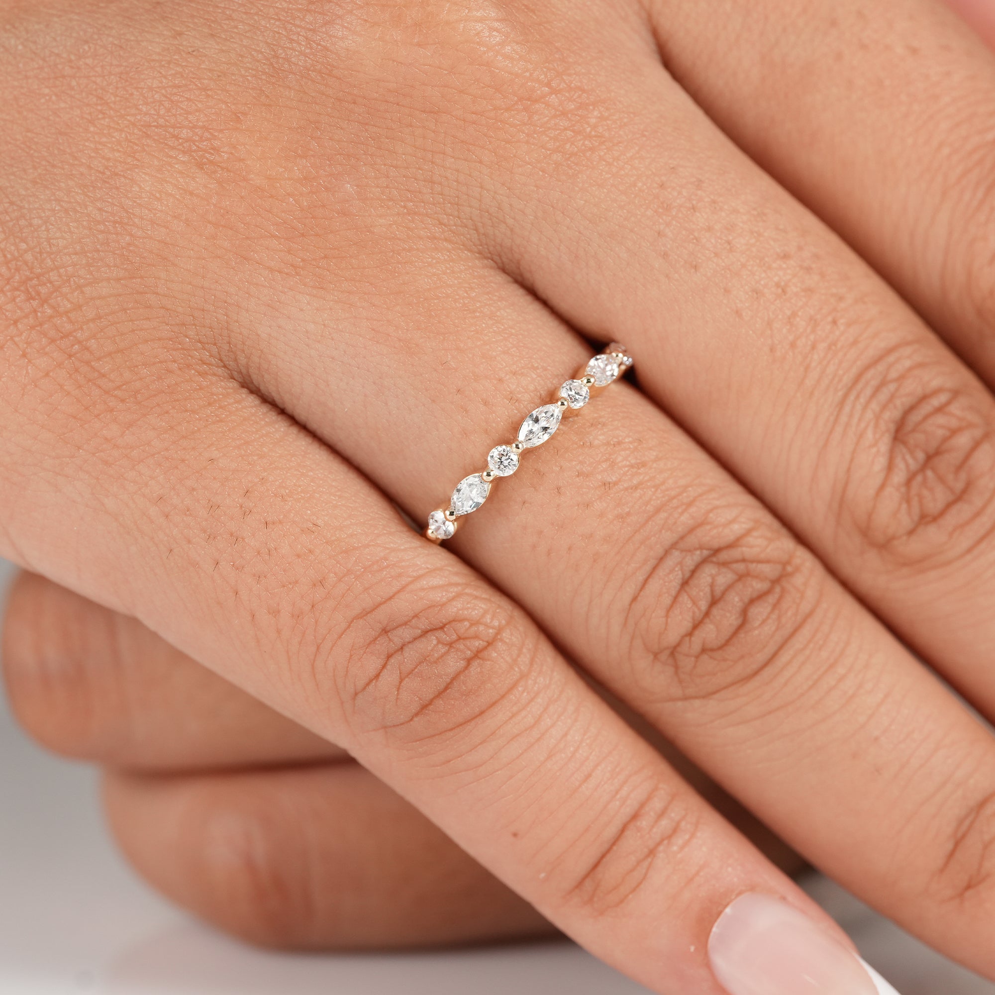 Marquise & Round Alternative Lab Diamond Eternity Wedding Band